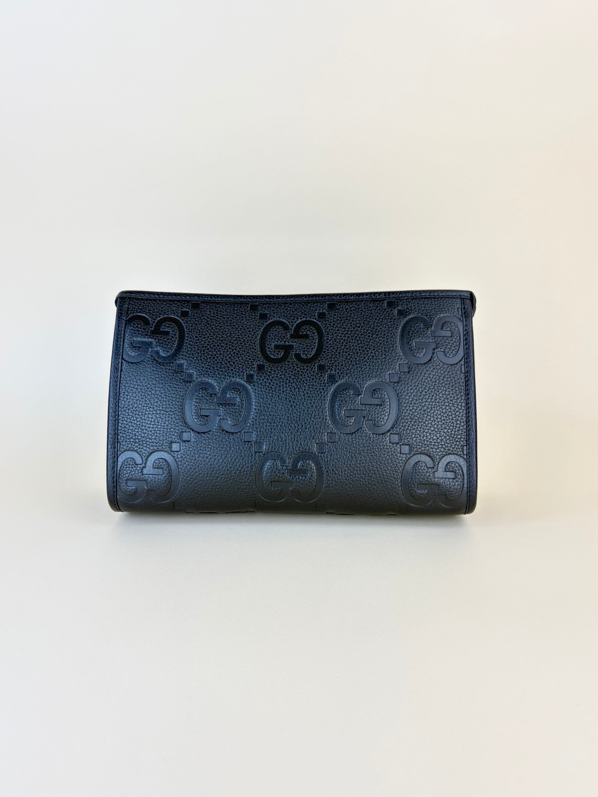 Gucci black leather jumbo gg pouch