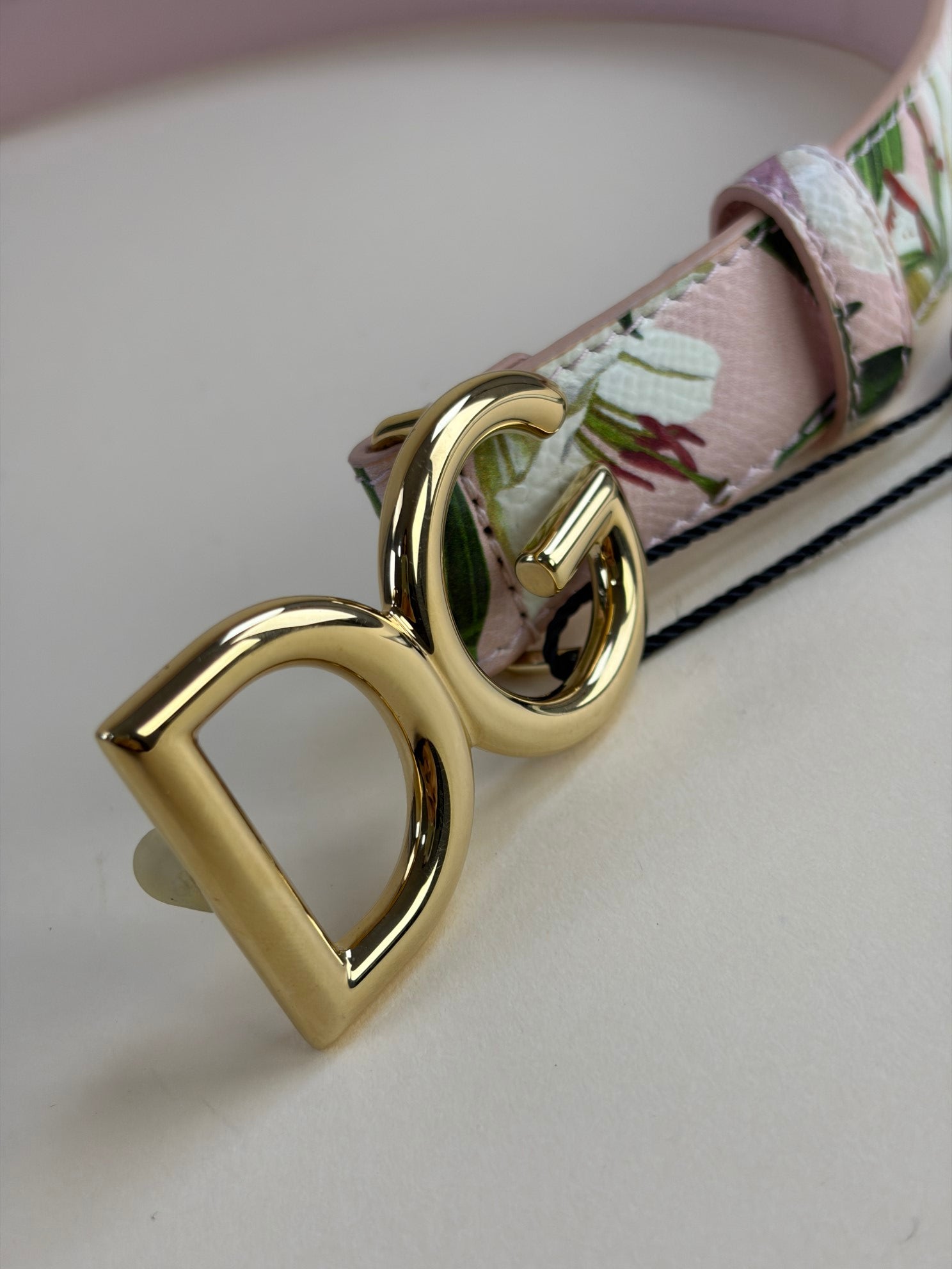 Dolce & Gabbana Pink Lily Print Flower Logo D&G Belt