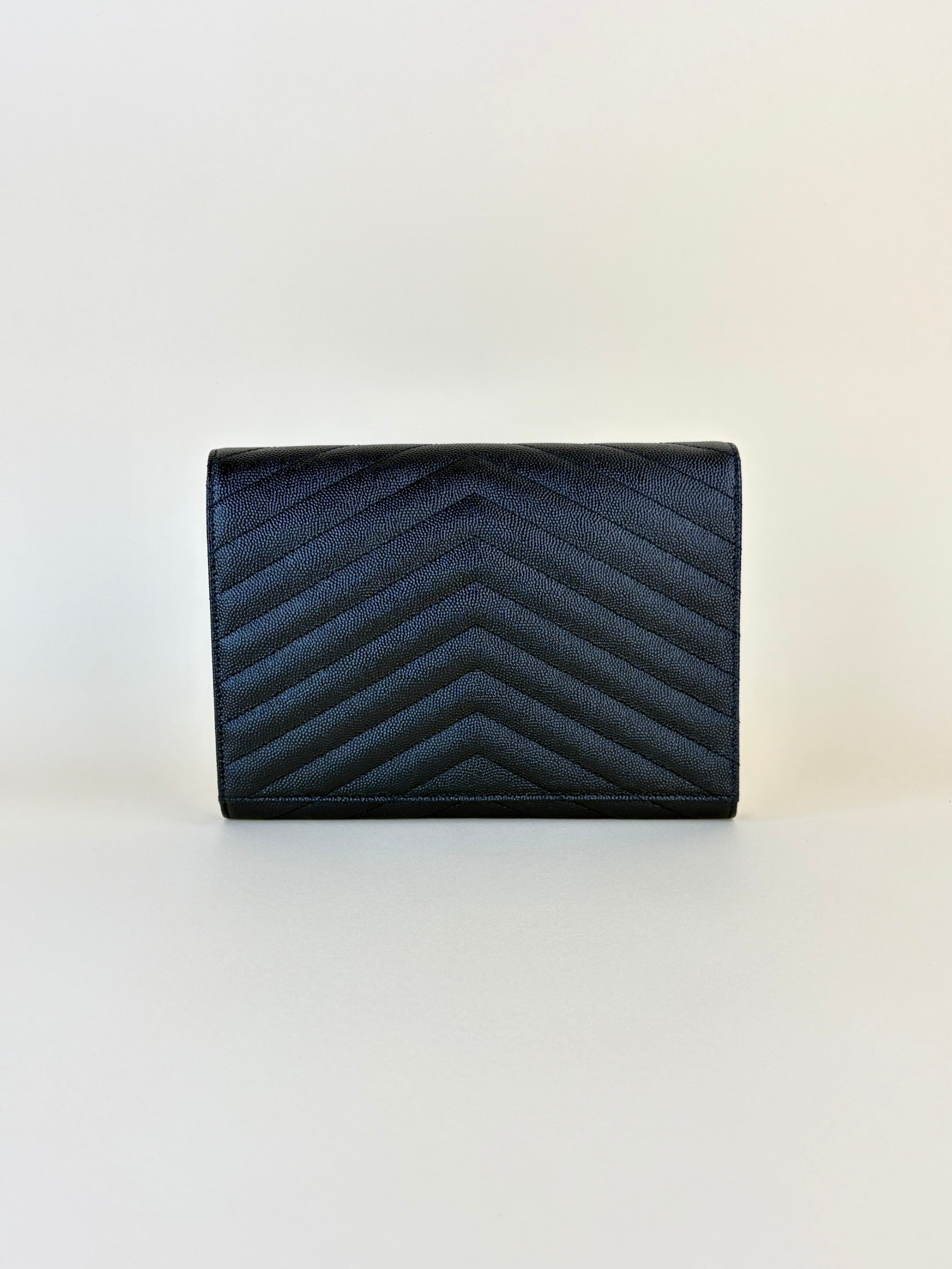 ysl black grain de pouch leather Cassandre matelassé flap