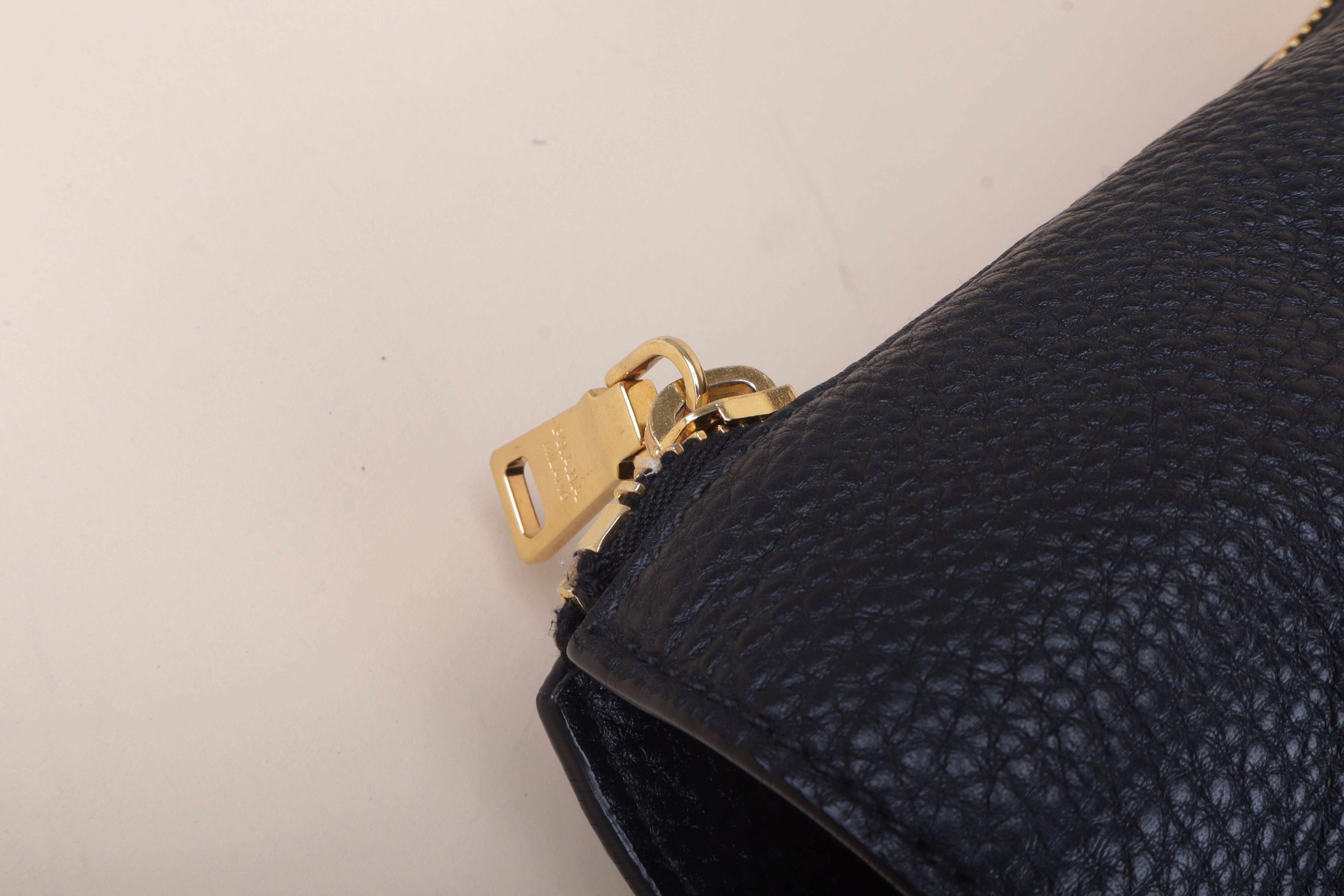 Prada side zip black vitello danio large tote bag
