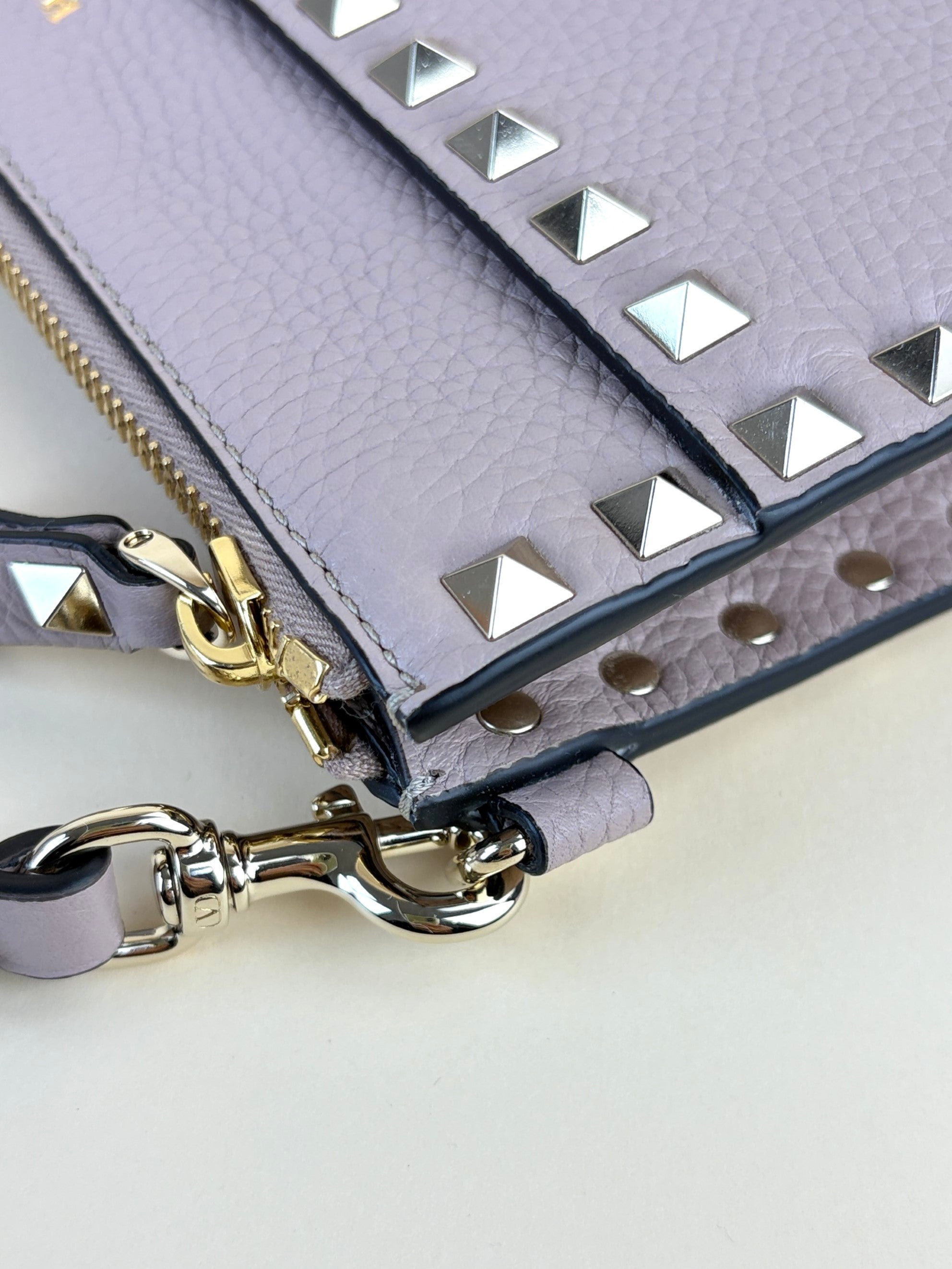 Valentino euro nude pebbled Rock stud Zipped pouch