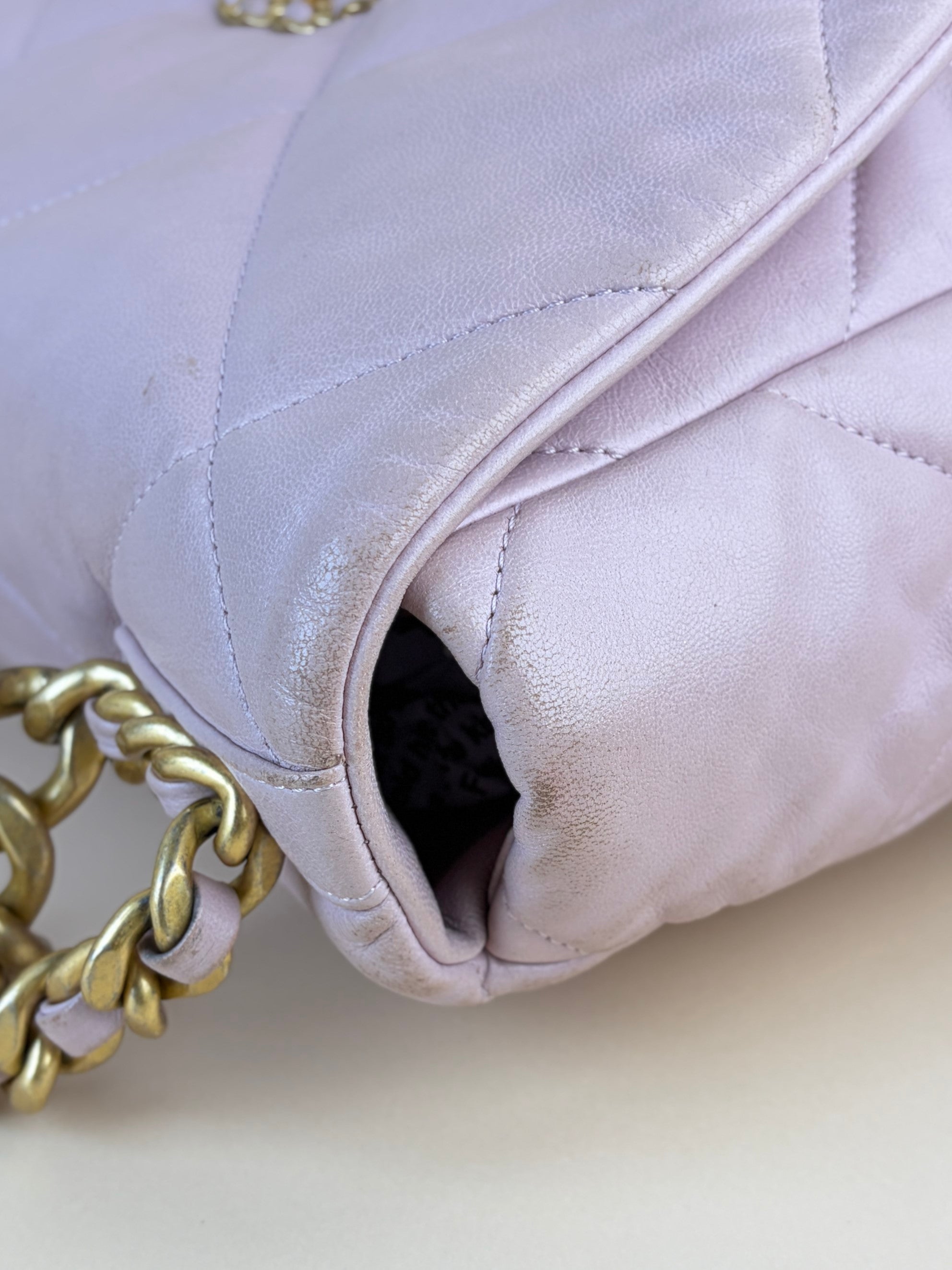 Chanel light pink lambskin quilted large Chanel 19 wallet on chain gold