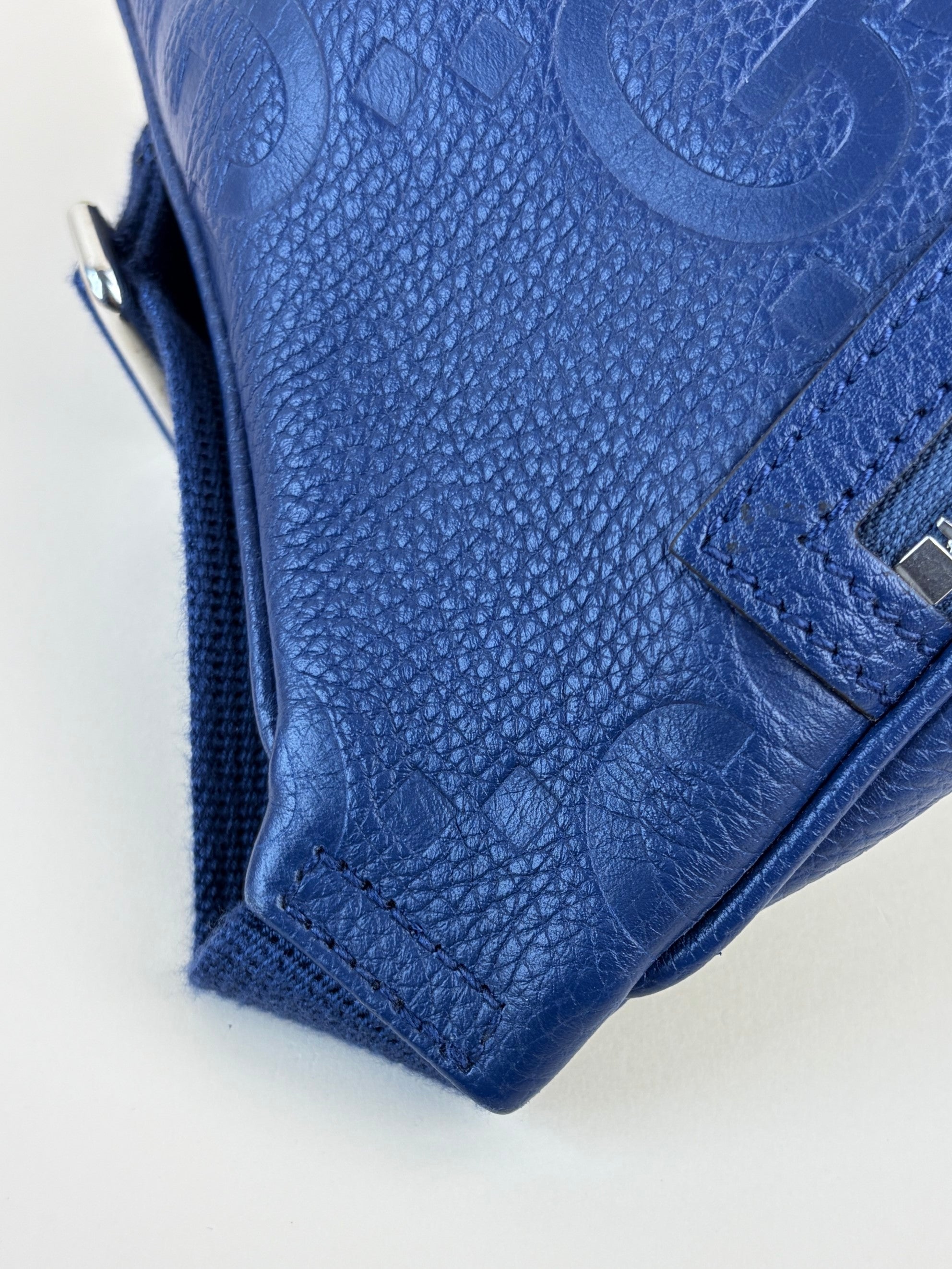 Gucci blue embossed calfskin Piombo gg pocket beltbag