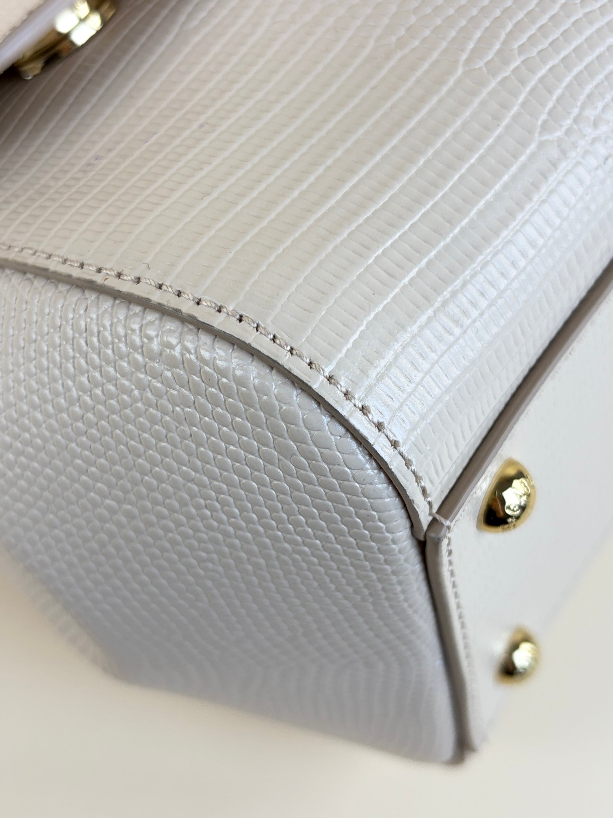 Dolce & Gabbana beige lizard embossed sicily bag with crystal DG logo medium