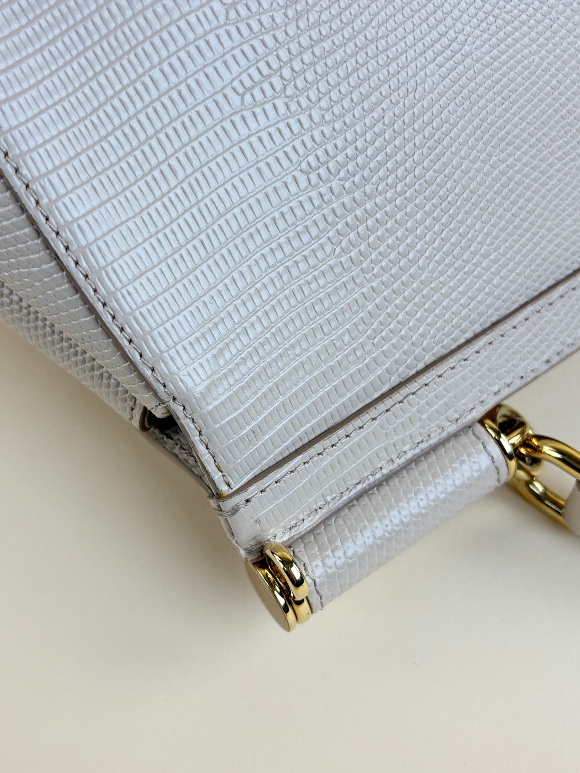 Dolce & Gabbana beige lizard embossed sicily bag with crystal DG logo medium