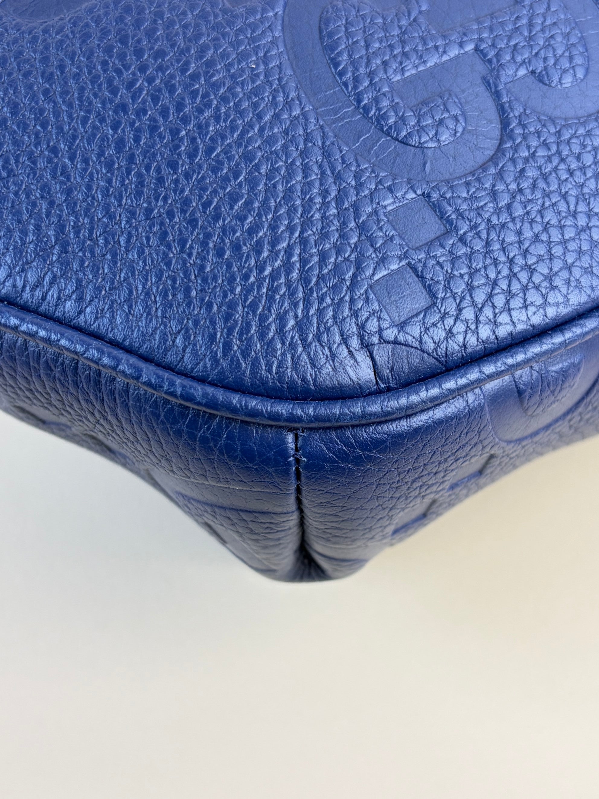 Gucci blue embossed calfskin Piombo gg pocket beltbag