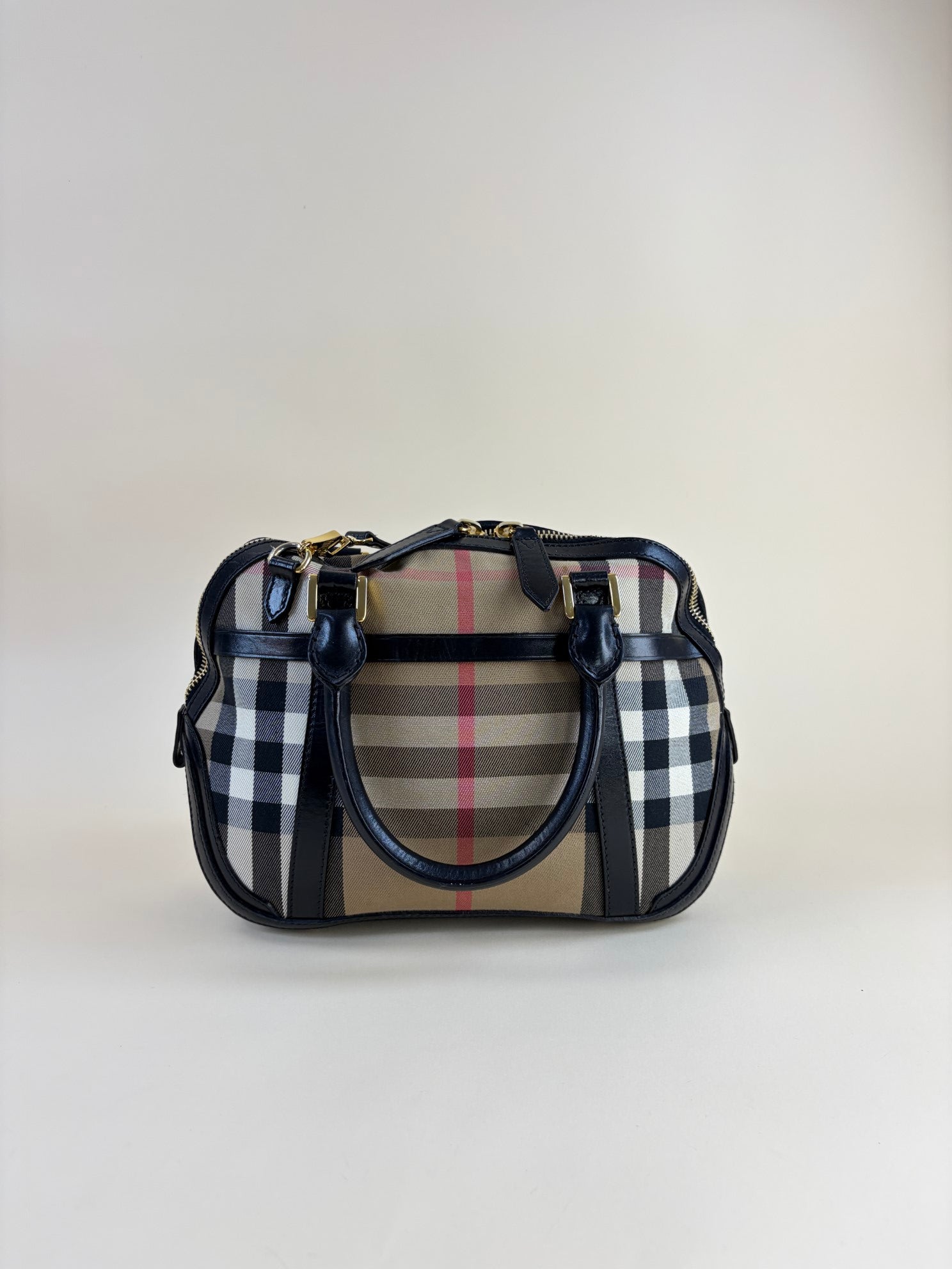 Burberry Black Small Orchard Bowling House Check Tote Bag with Strap