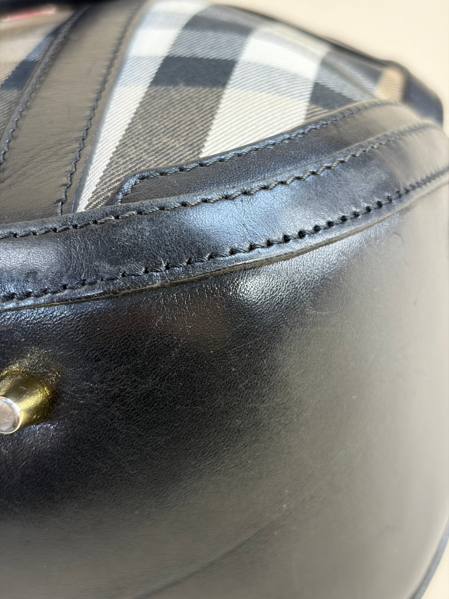 Burberry Black Small Orchard Bowling House Check Tote Bag with Strap