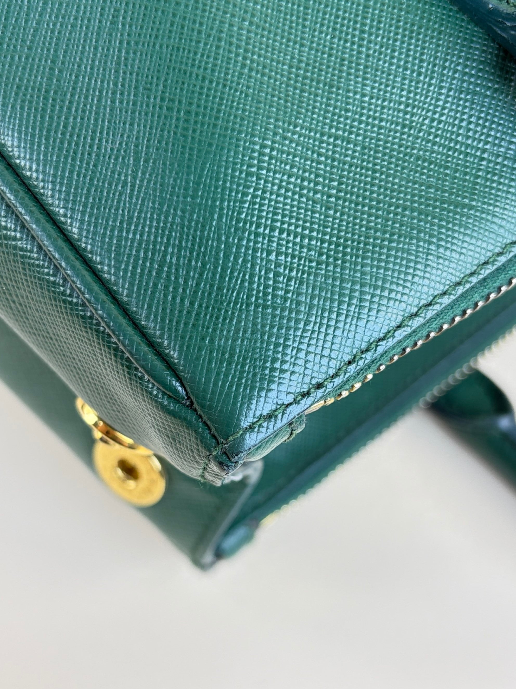 Prada biliardo saffanio leather double zip small tote bag