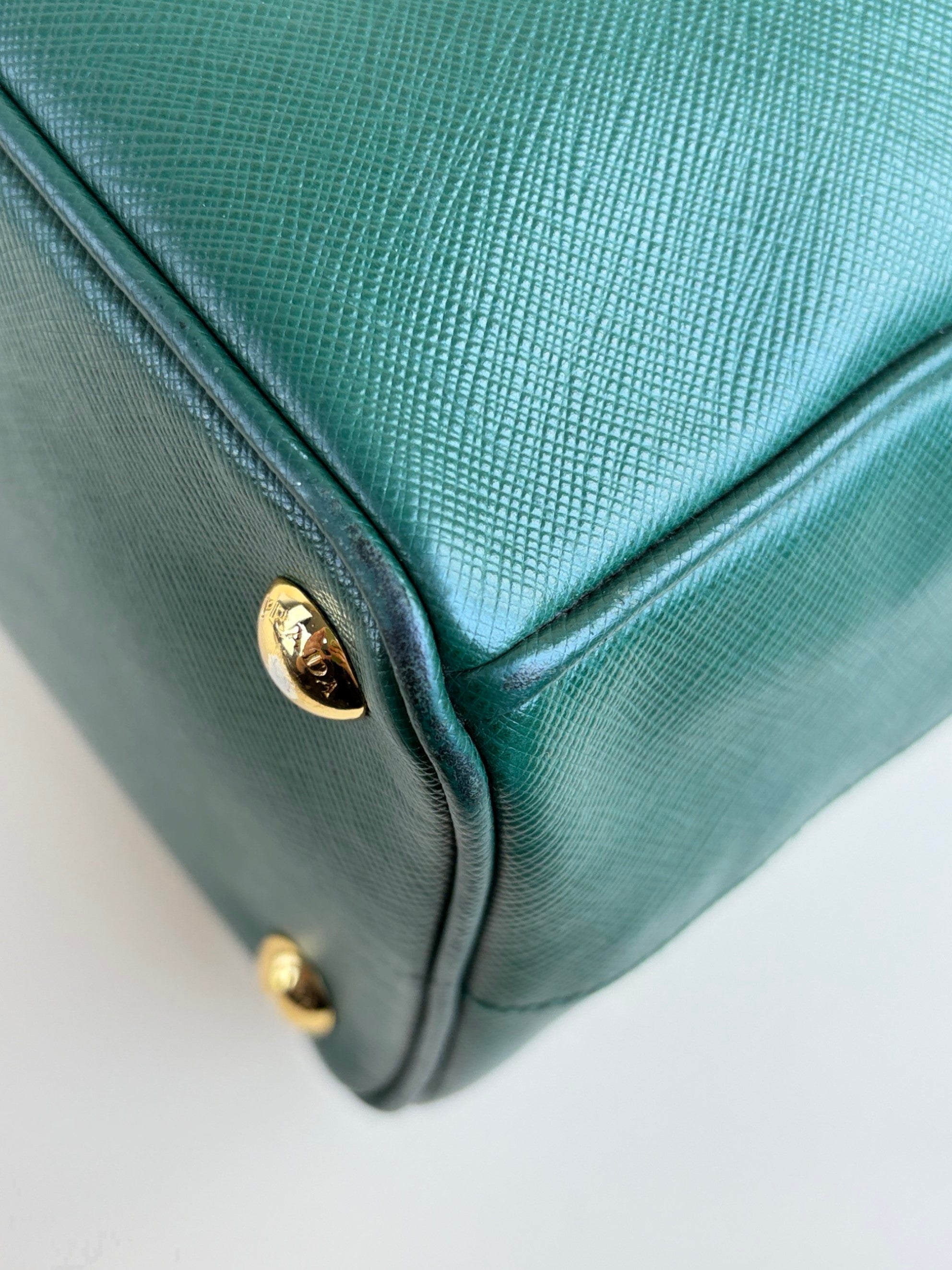 Prada biliardo saffanio leather double zip small tote bag