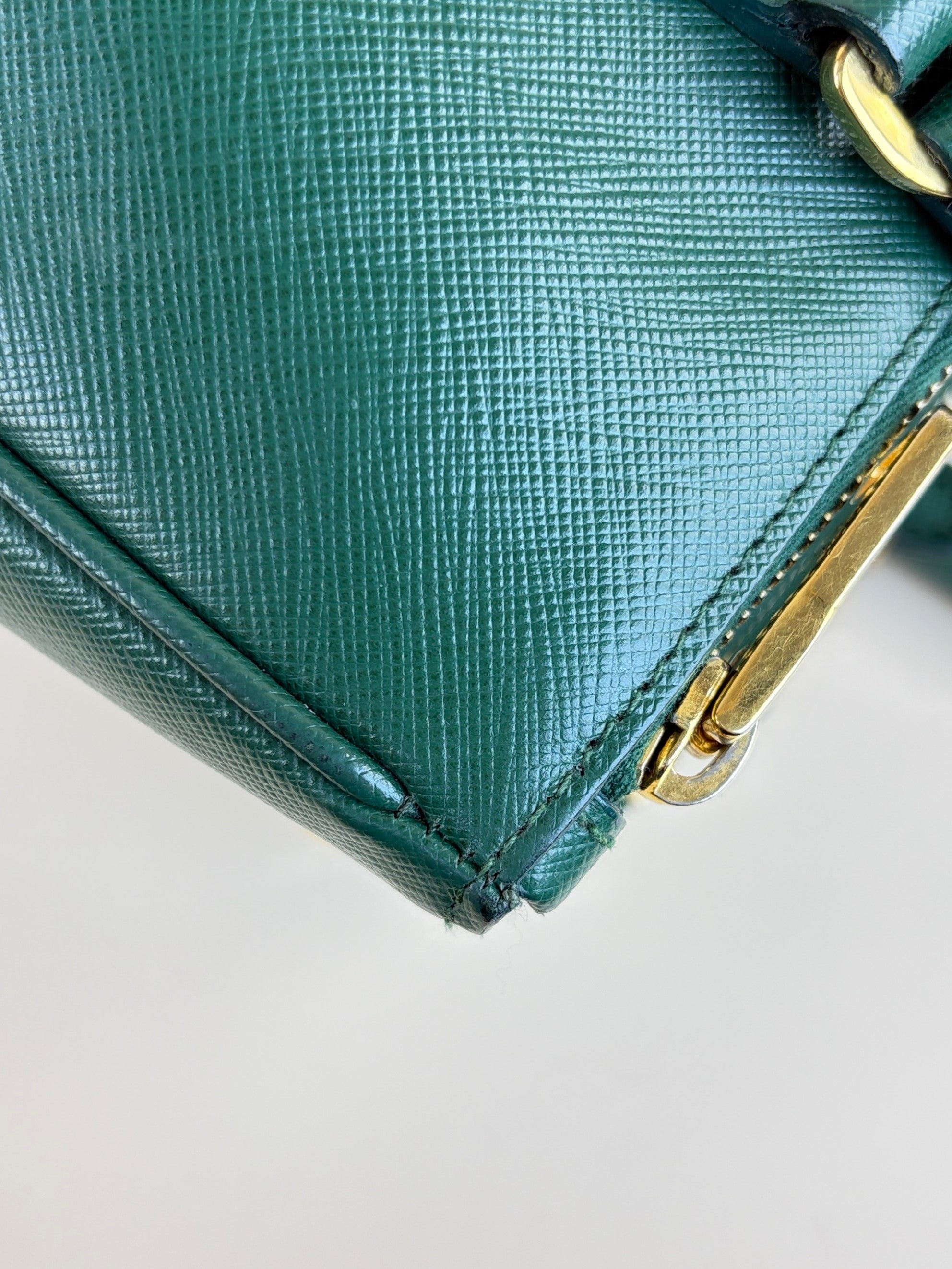 Prada biliardo saffanio leather double zip small tote bag