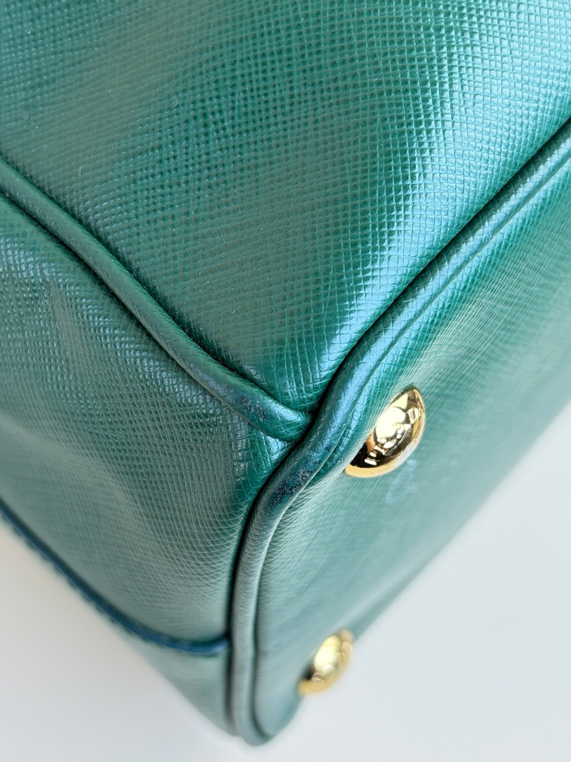 Prada biliardo saffanio leather double zip small tote bag