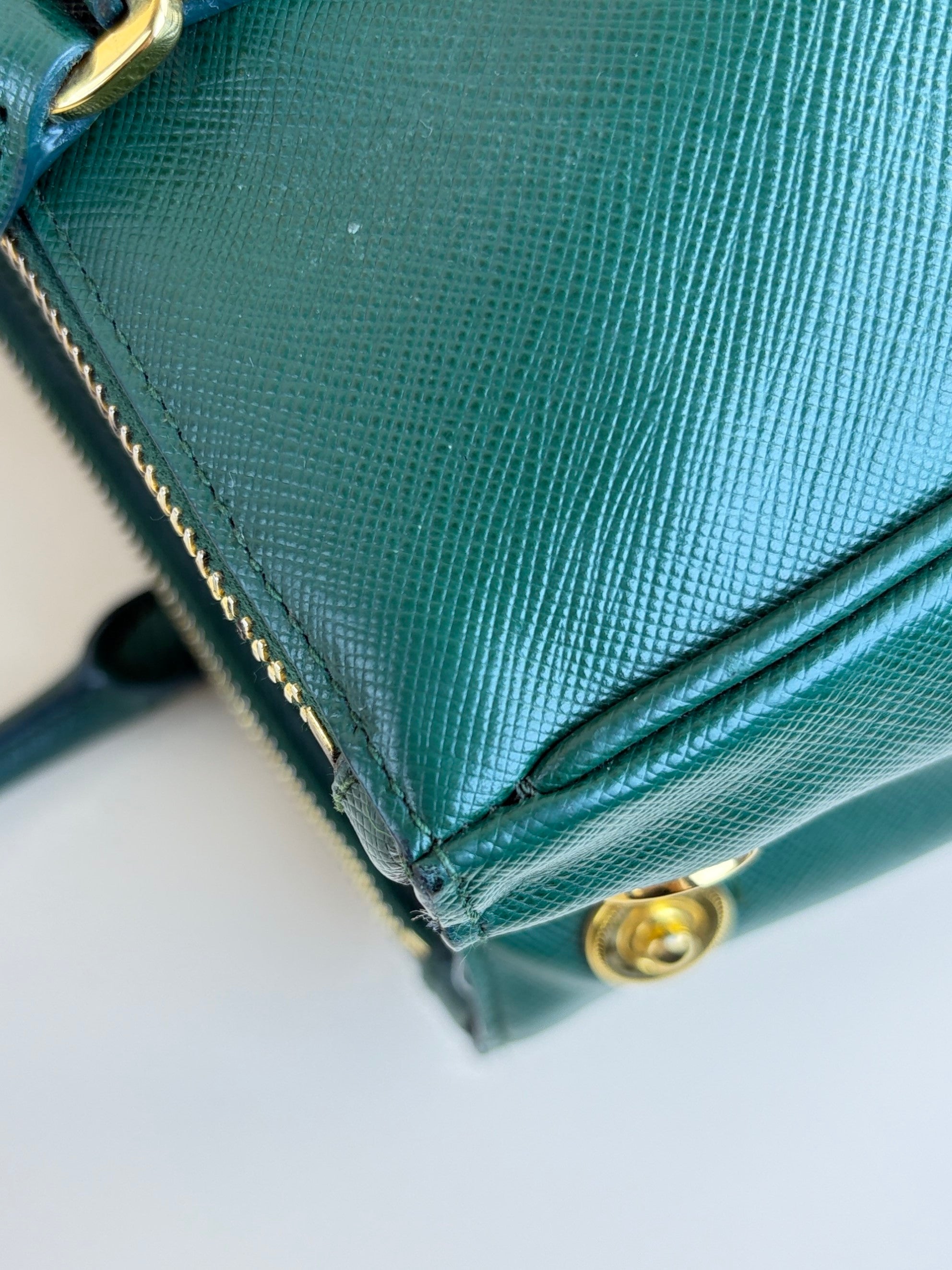 Prada biliardo saffanio leather double zip small tote bag