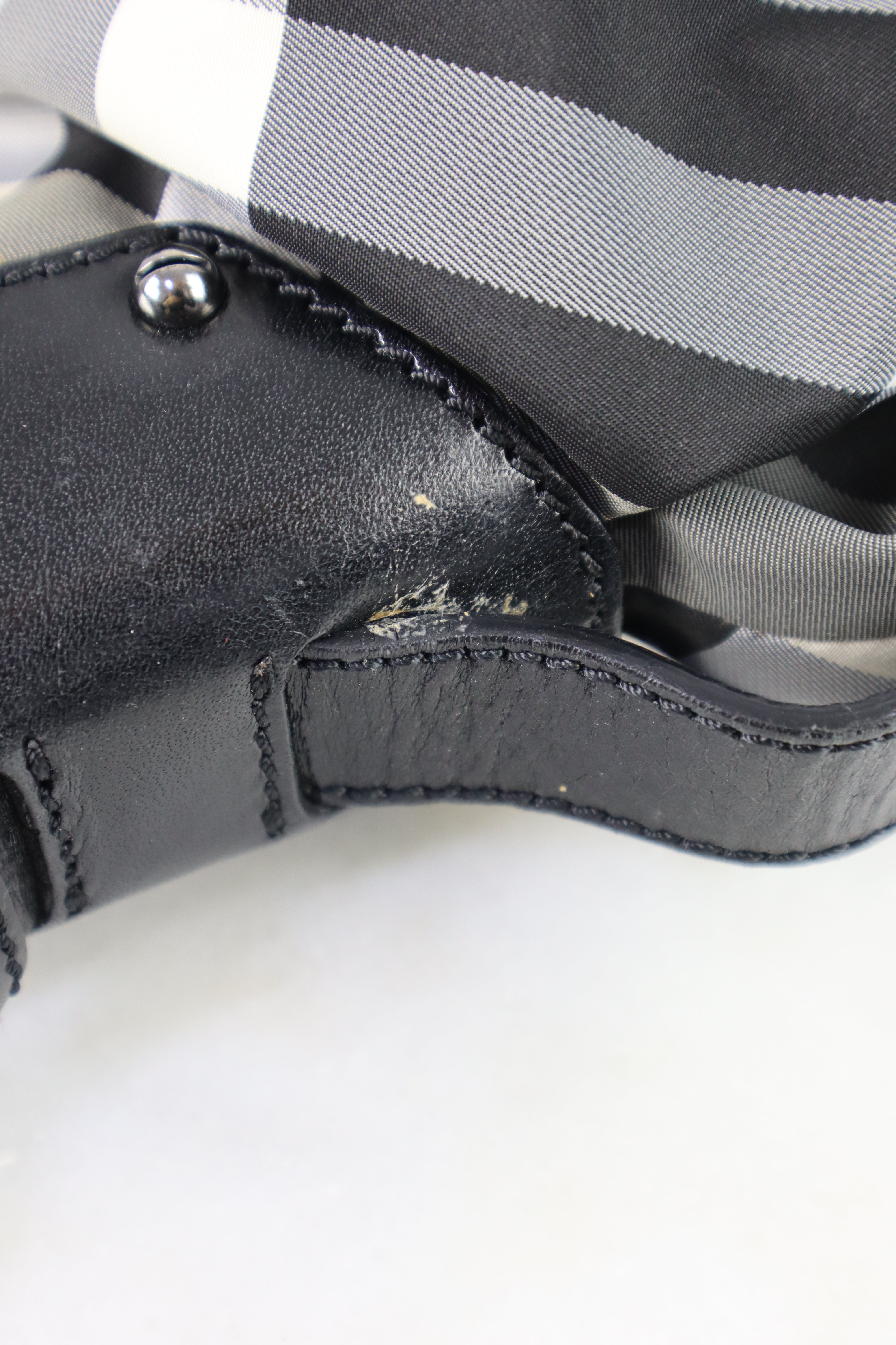 Burberry Black Beat Check Nylon Hobo Bag W/ Shoulder Strap