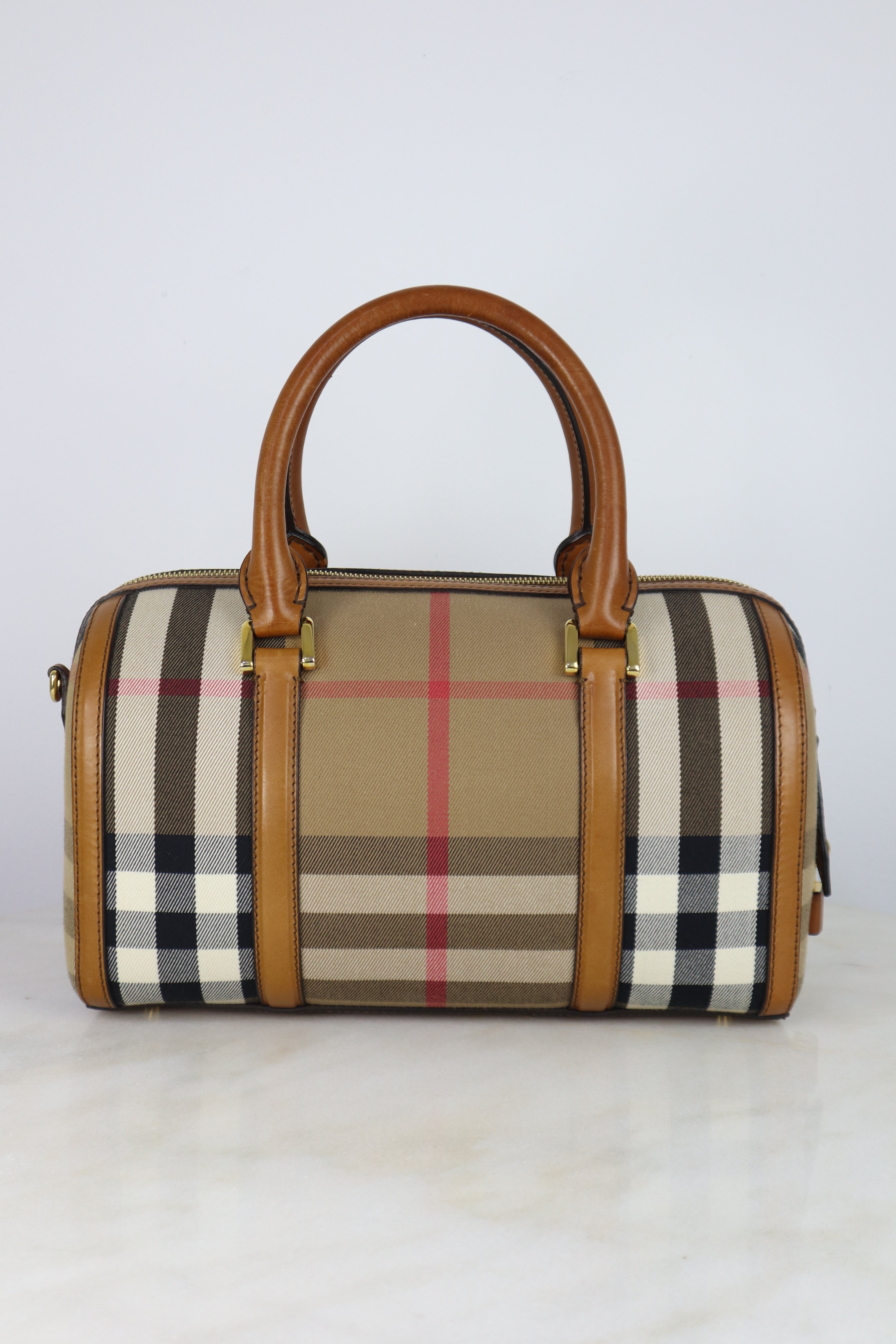 Burberry House Check Camel Derby Boston Alchester Bowling Medium Bag