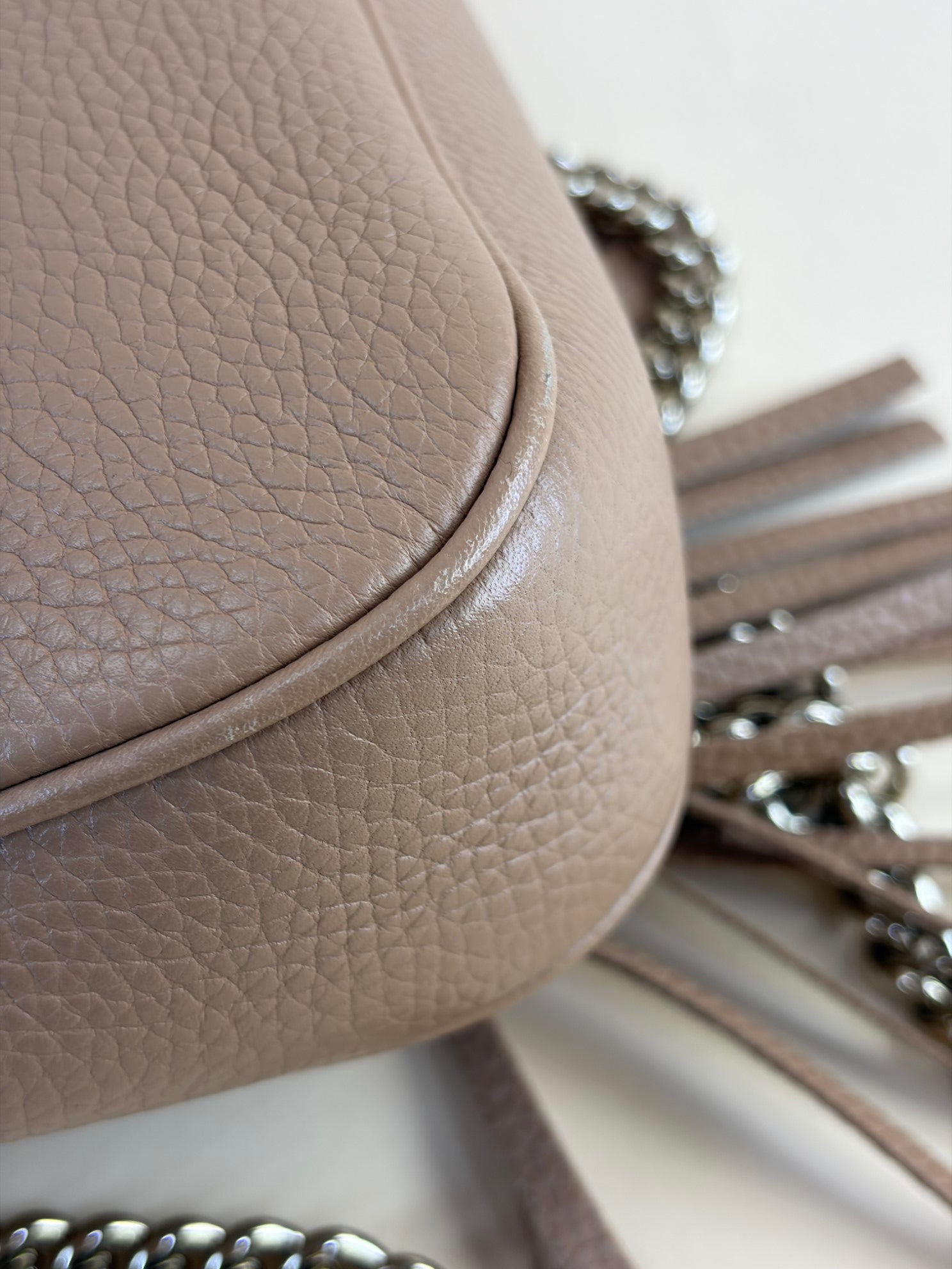 Gucci pebbled calfskin medium soho flap chain crossbody bag