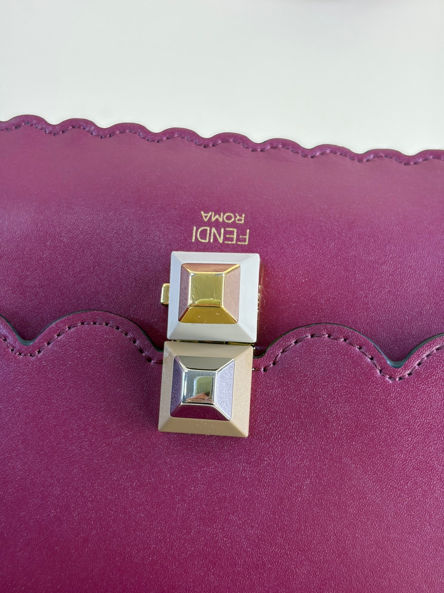 Fendi scalloped studded large black cherry Kan I shoulder bag