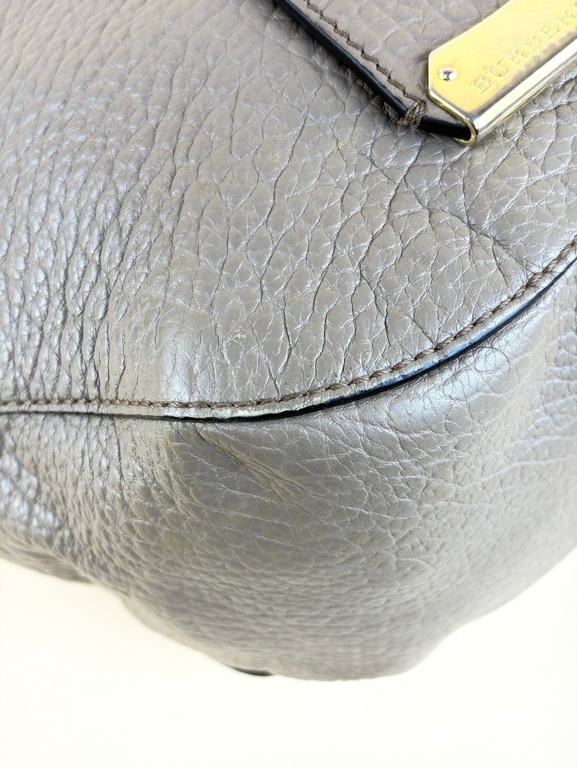 Burberry gray top handle orchard grain leather