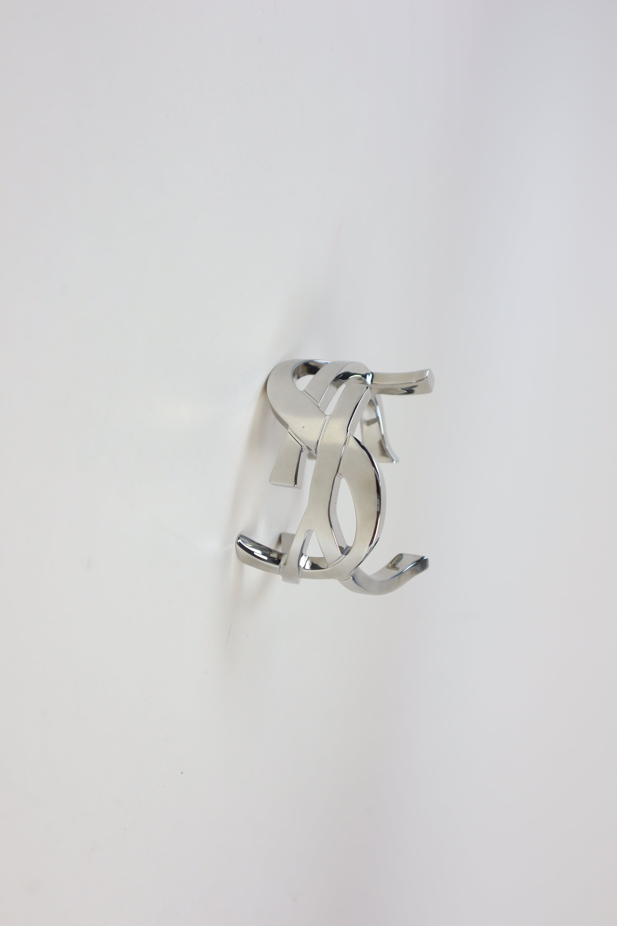 YSL Silver Cuffin Cassandre Logo Bracelet