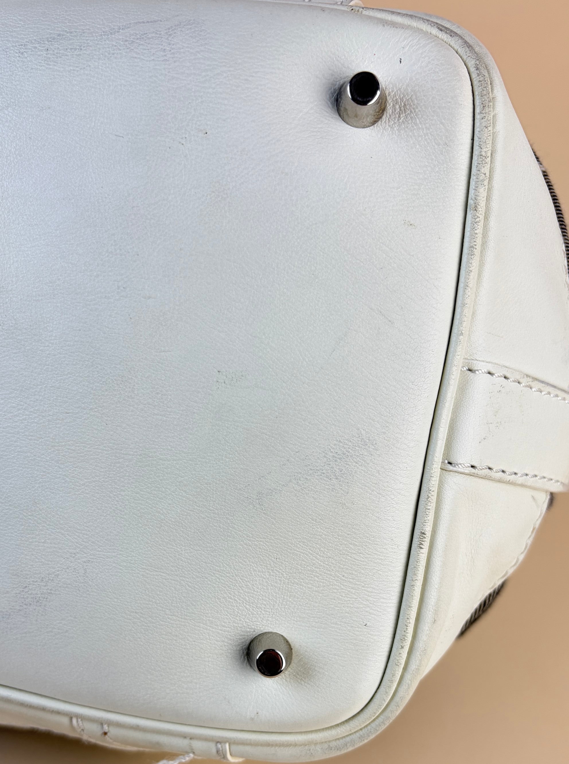 Burberry white leather nova/check large Beaton tote bag