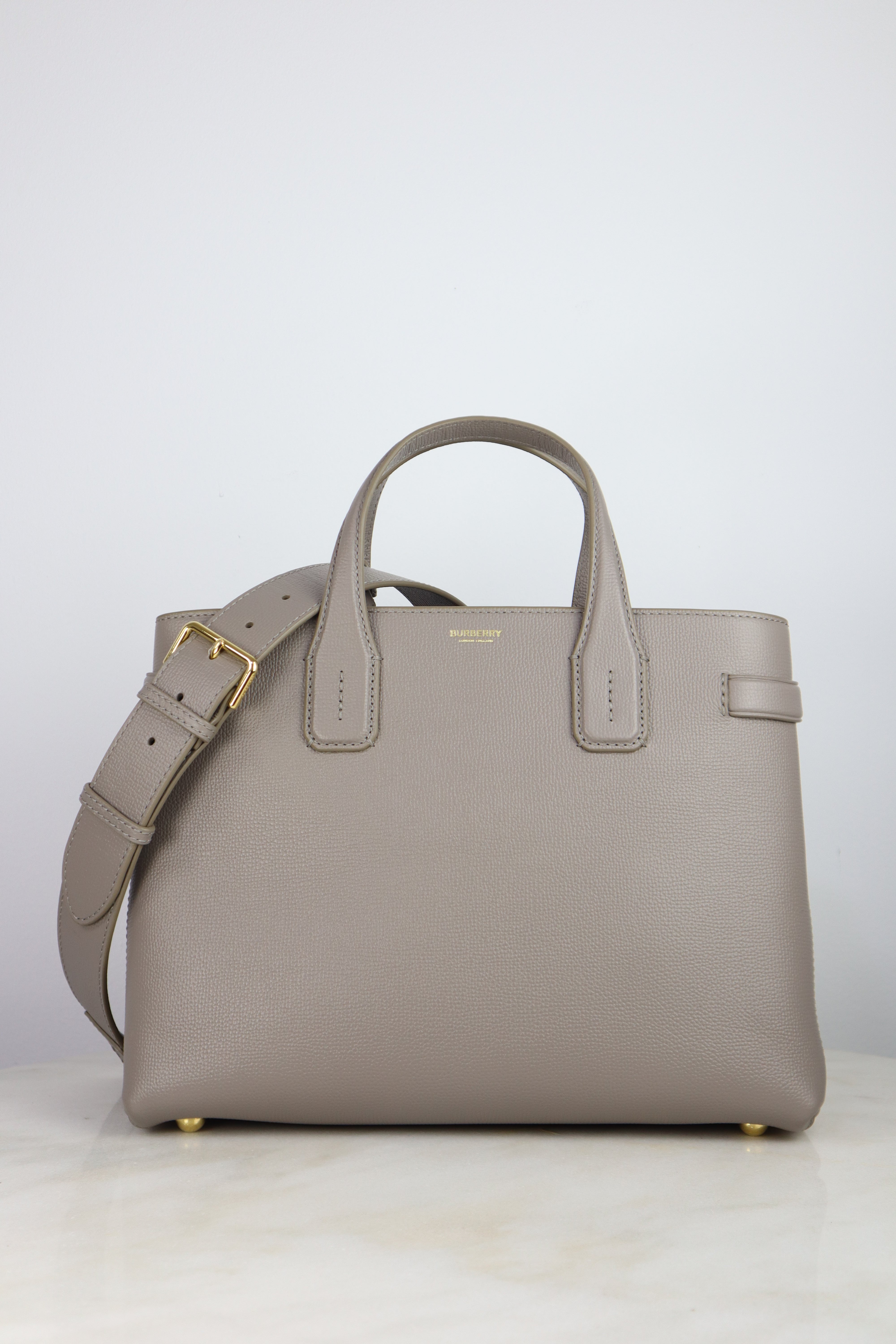 Burberry Grey Banner House Check Medium Tote Bag W/ Strap