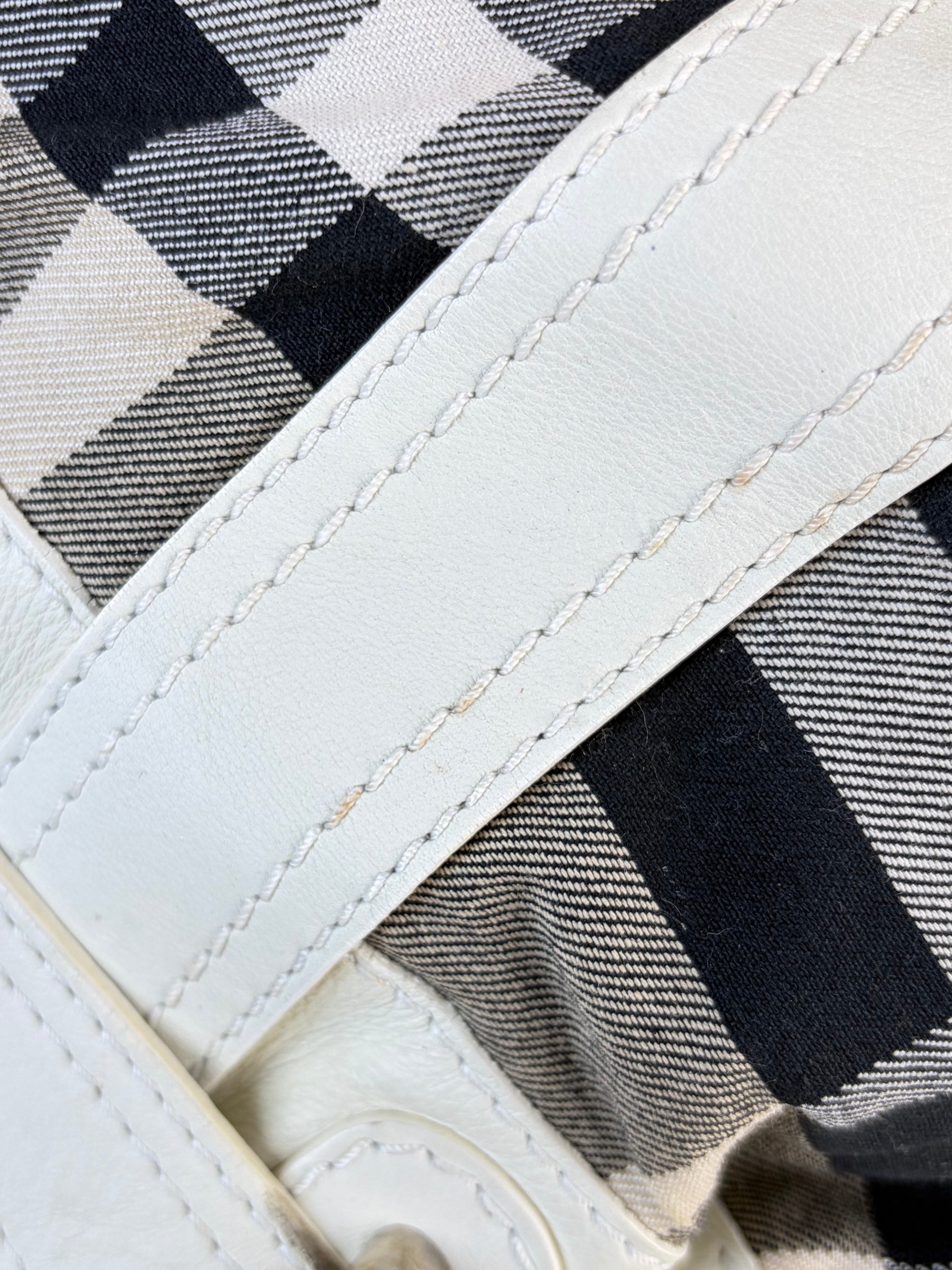 Burberry white leather nova/check large Beaton tote bag