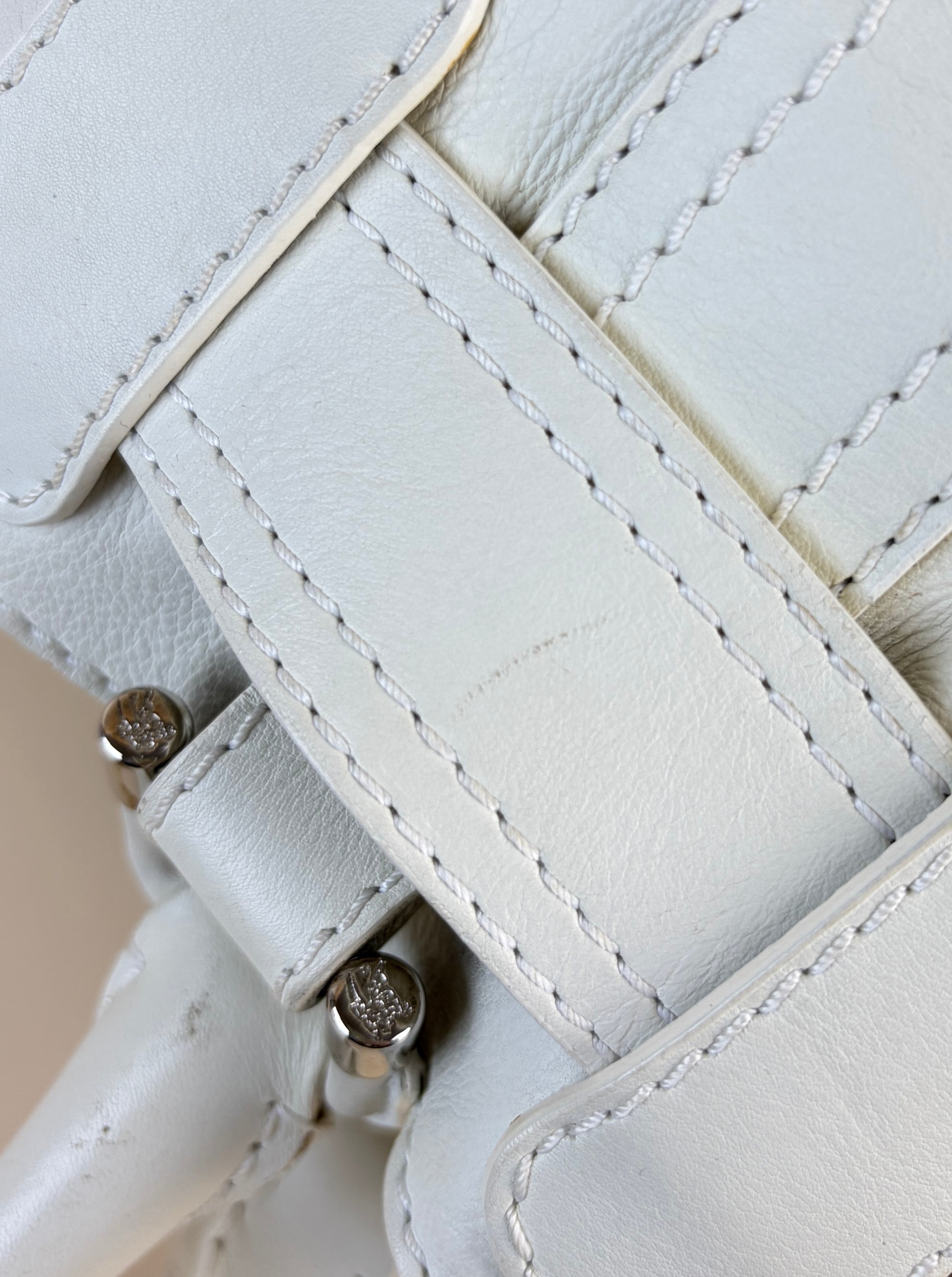 Burberry white leather nova/check large Beaton tote bag