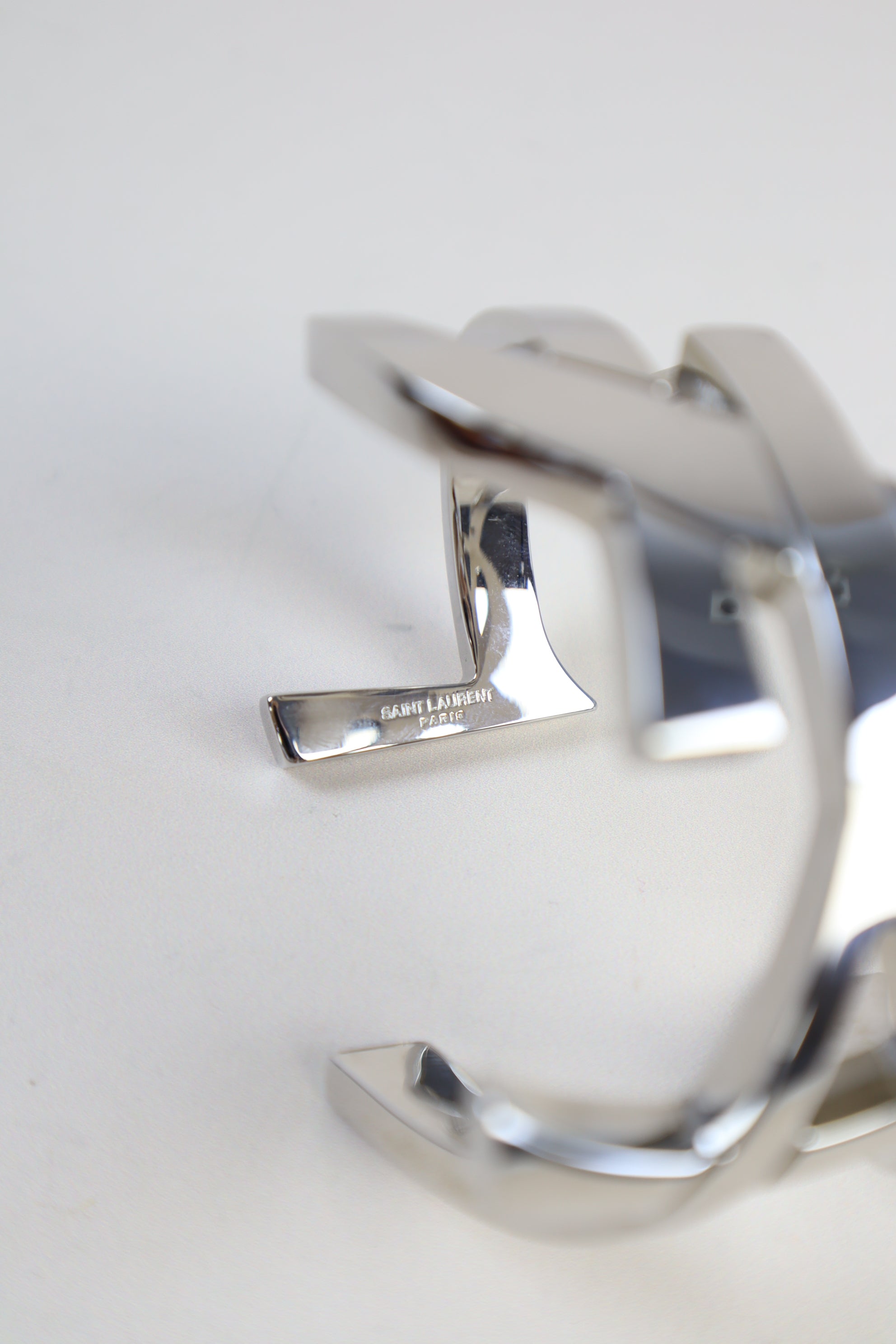 YSL Silver Cuffin Cassandre Logo Bracelet
