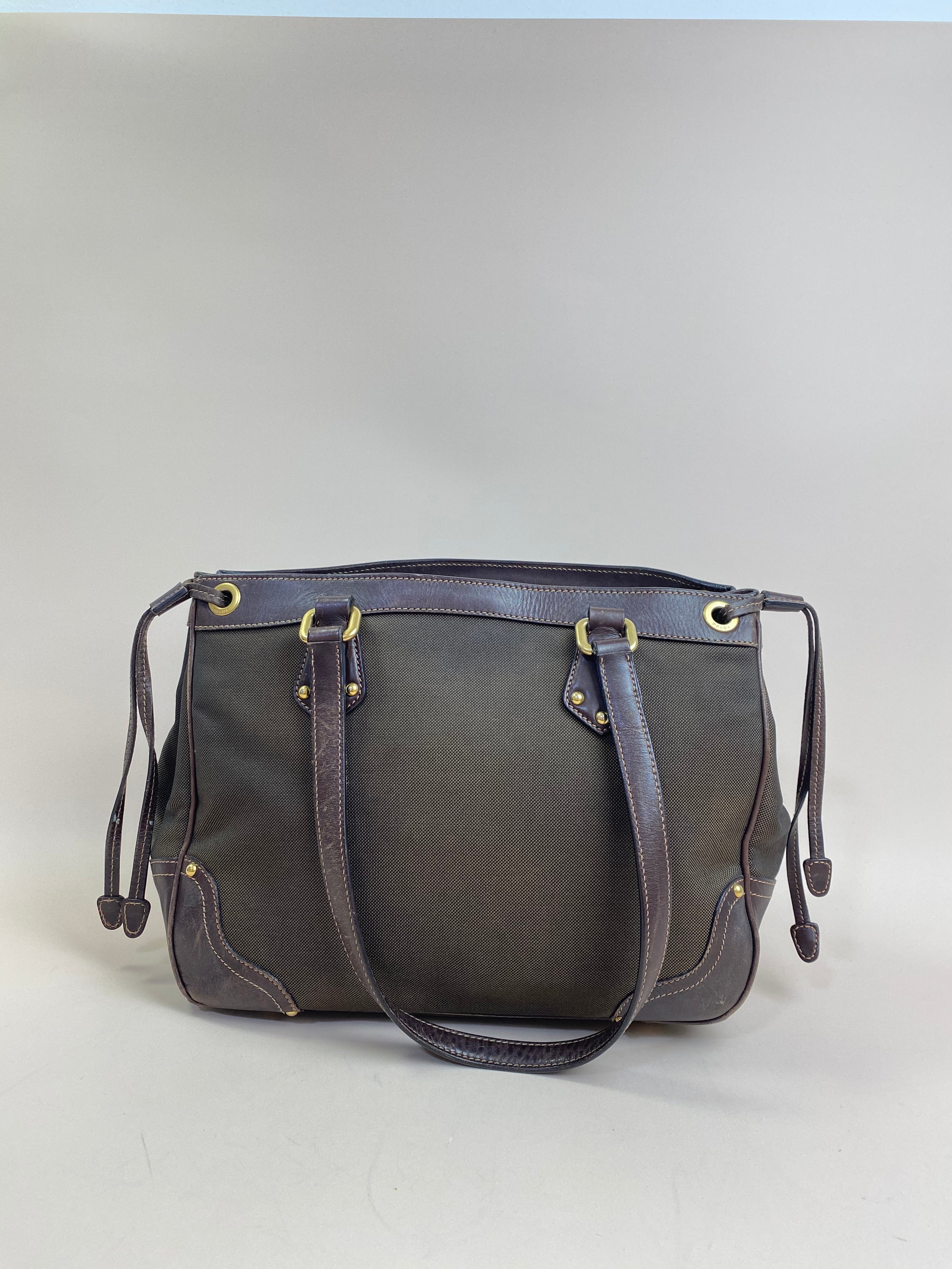 Prada Brown Bowling Bruciato Logo Shoulder Bag