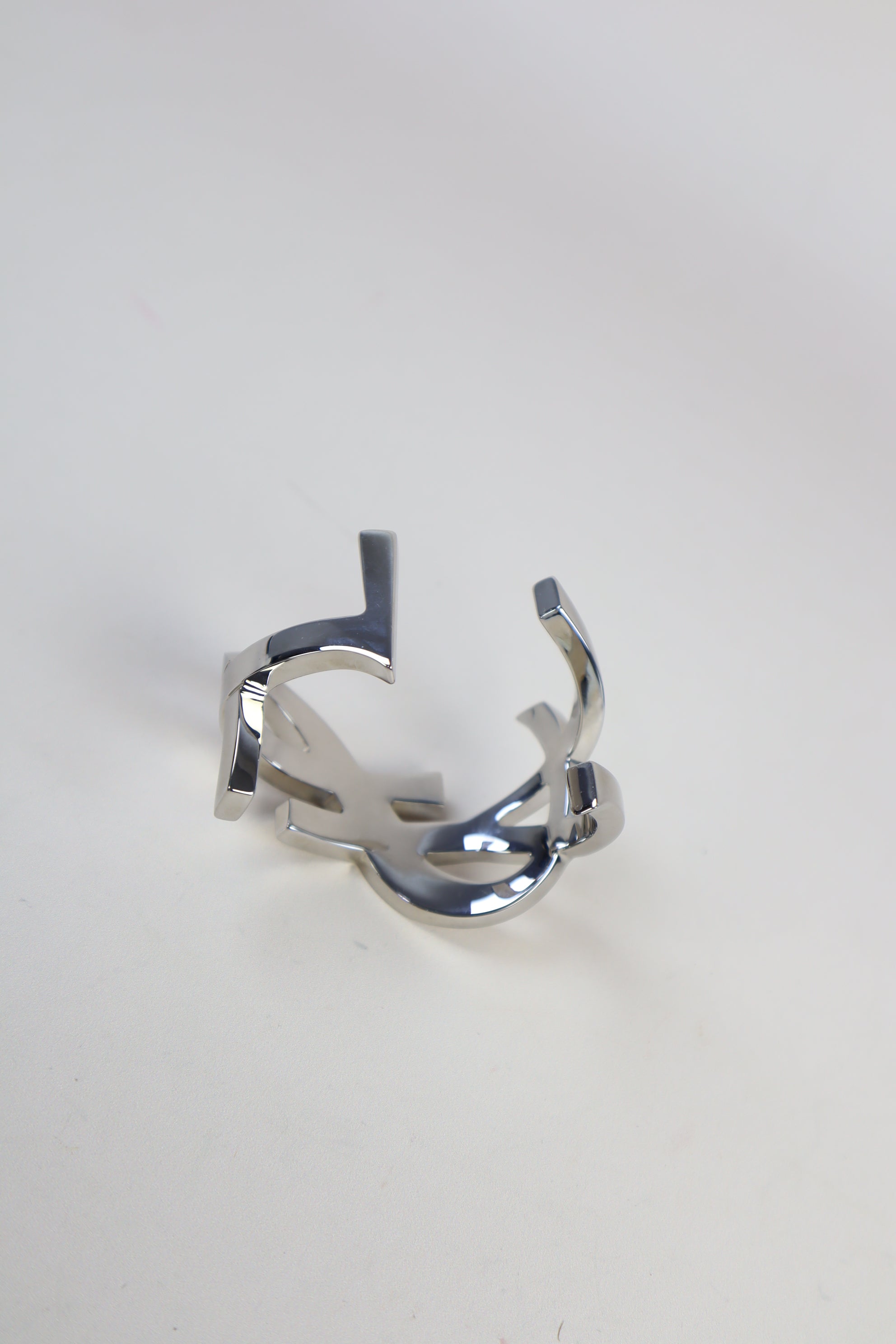 YSL Silver Cuffin Cassandre Logo Bracelet