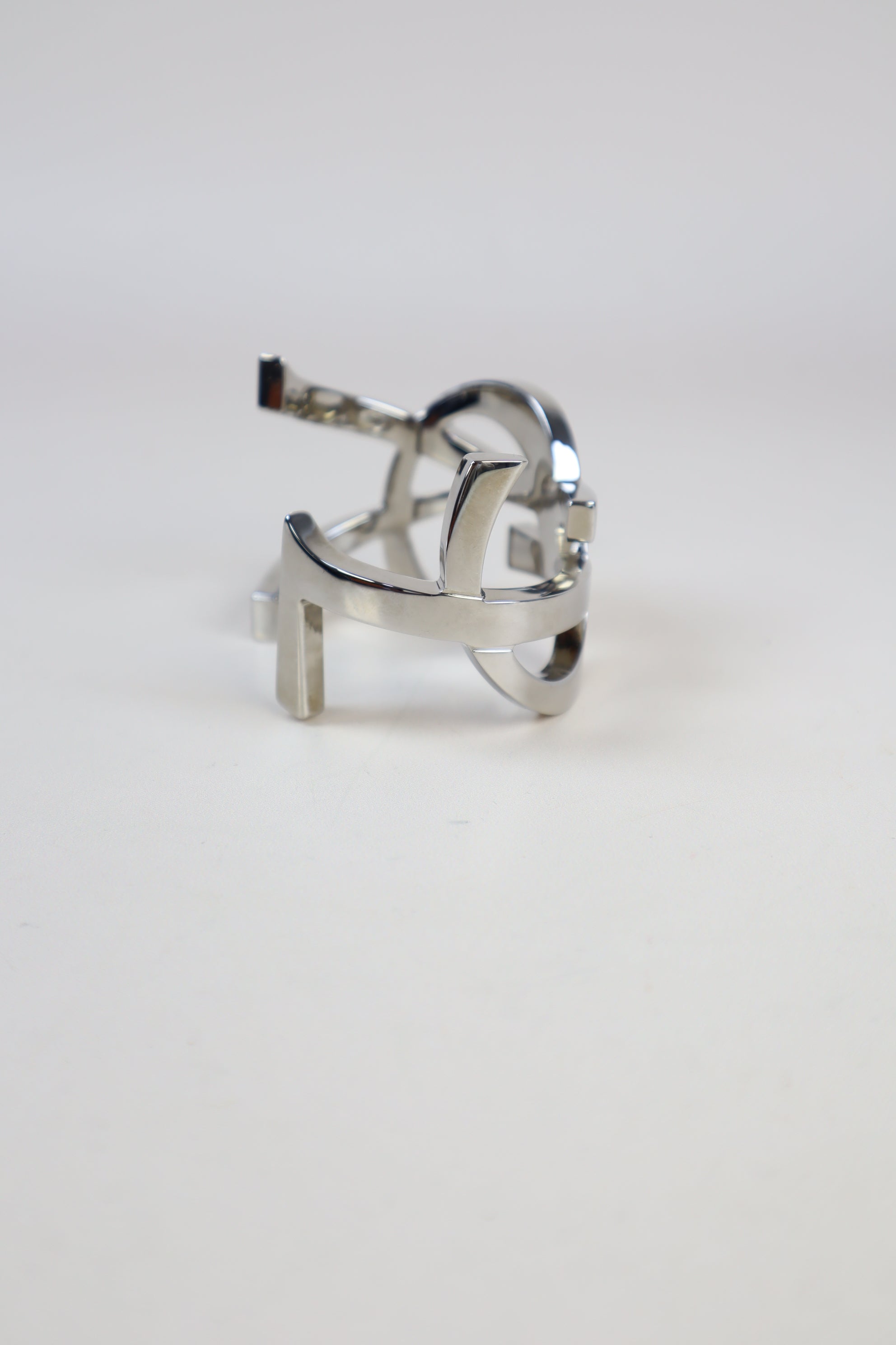 YSL Silver Cuffin Cassandre Logo Bracelet