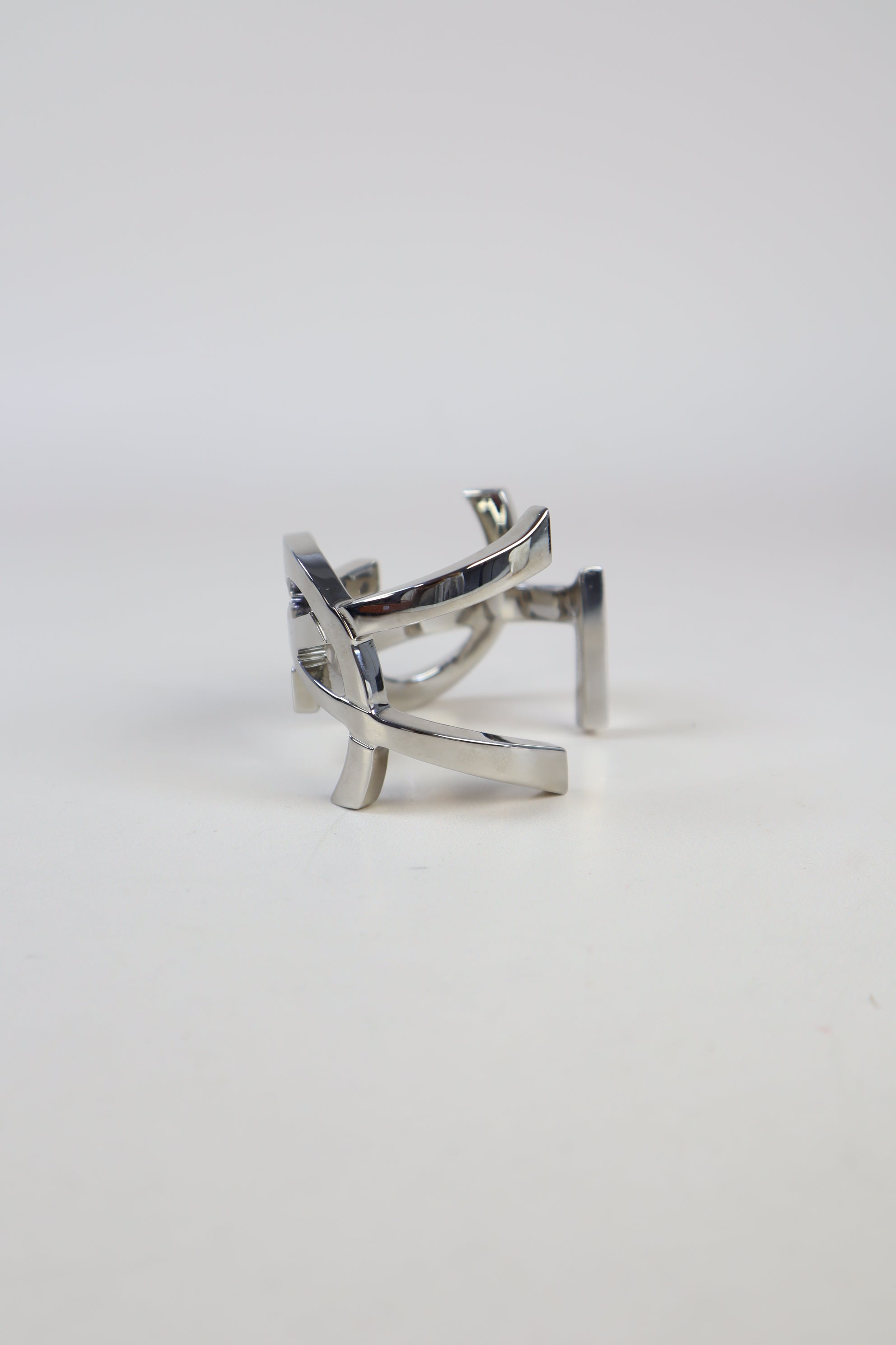 YSL Silver Cuffin Cassandre Logo Bracelet