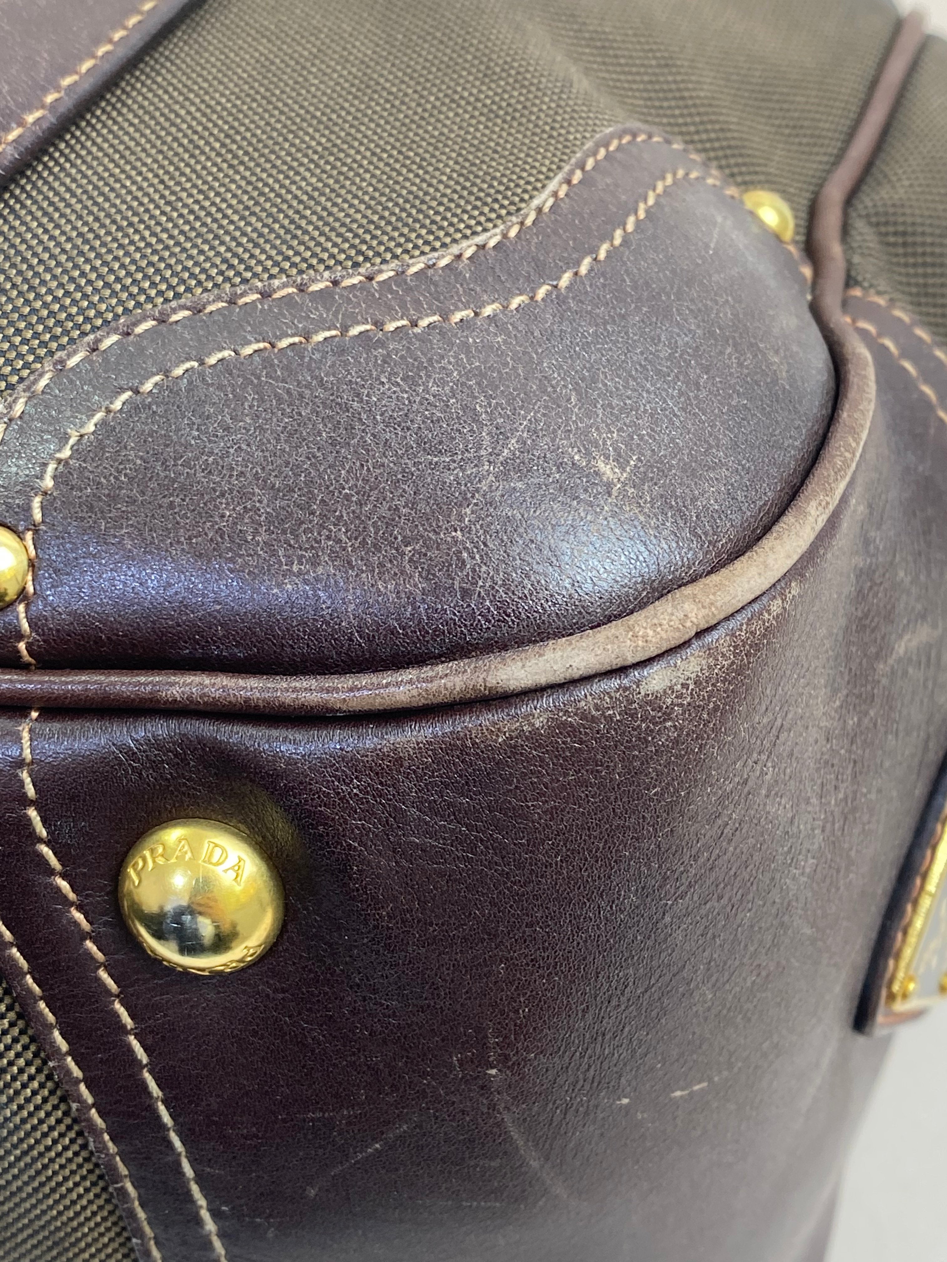 Prada Brown Bowling Bruciato Logo Shoulder Bag
