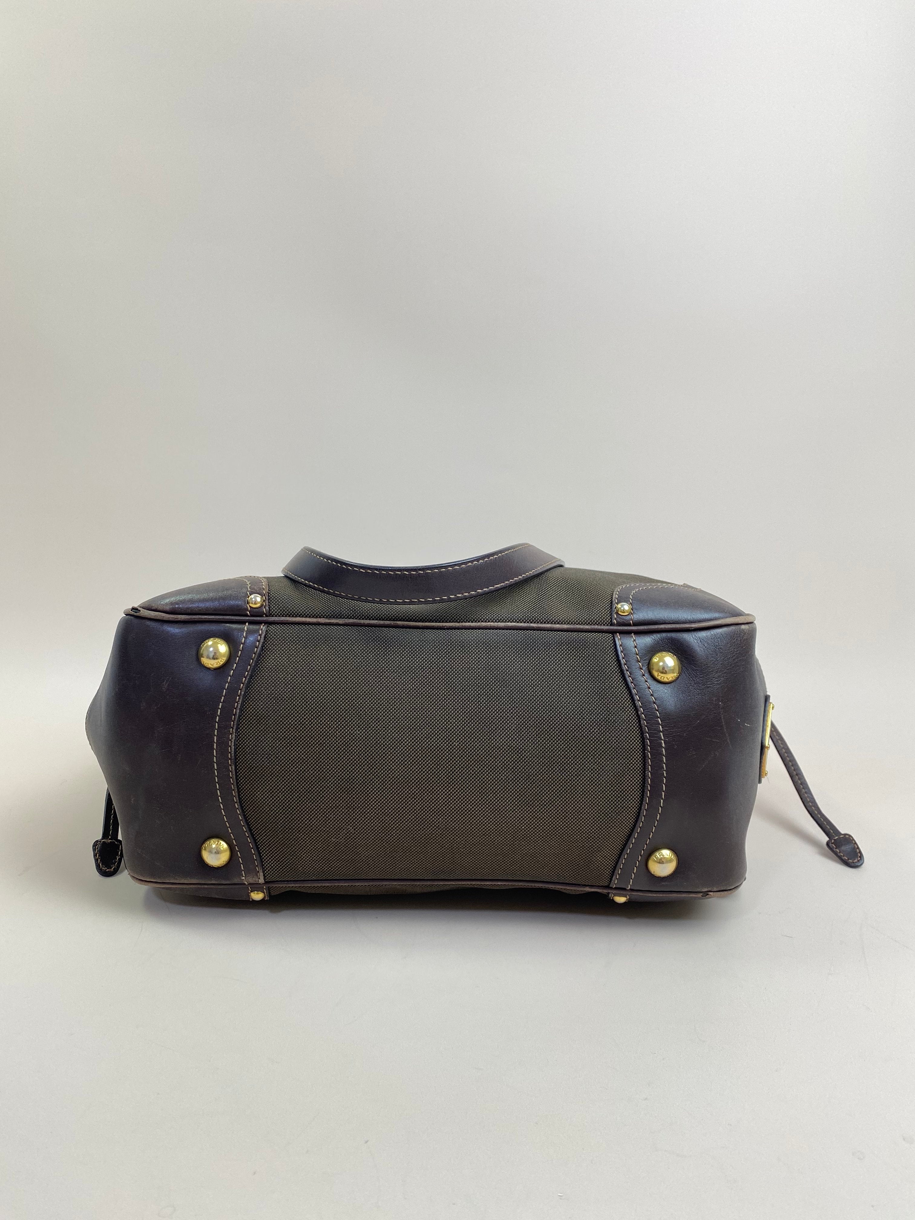 Prada Brown Bowling Bruciato Logo Shoulder Bag