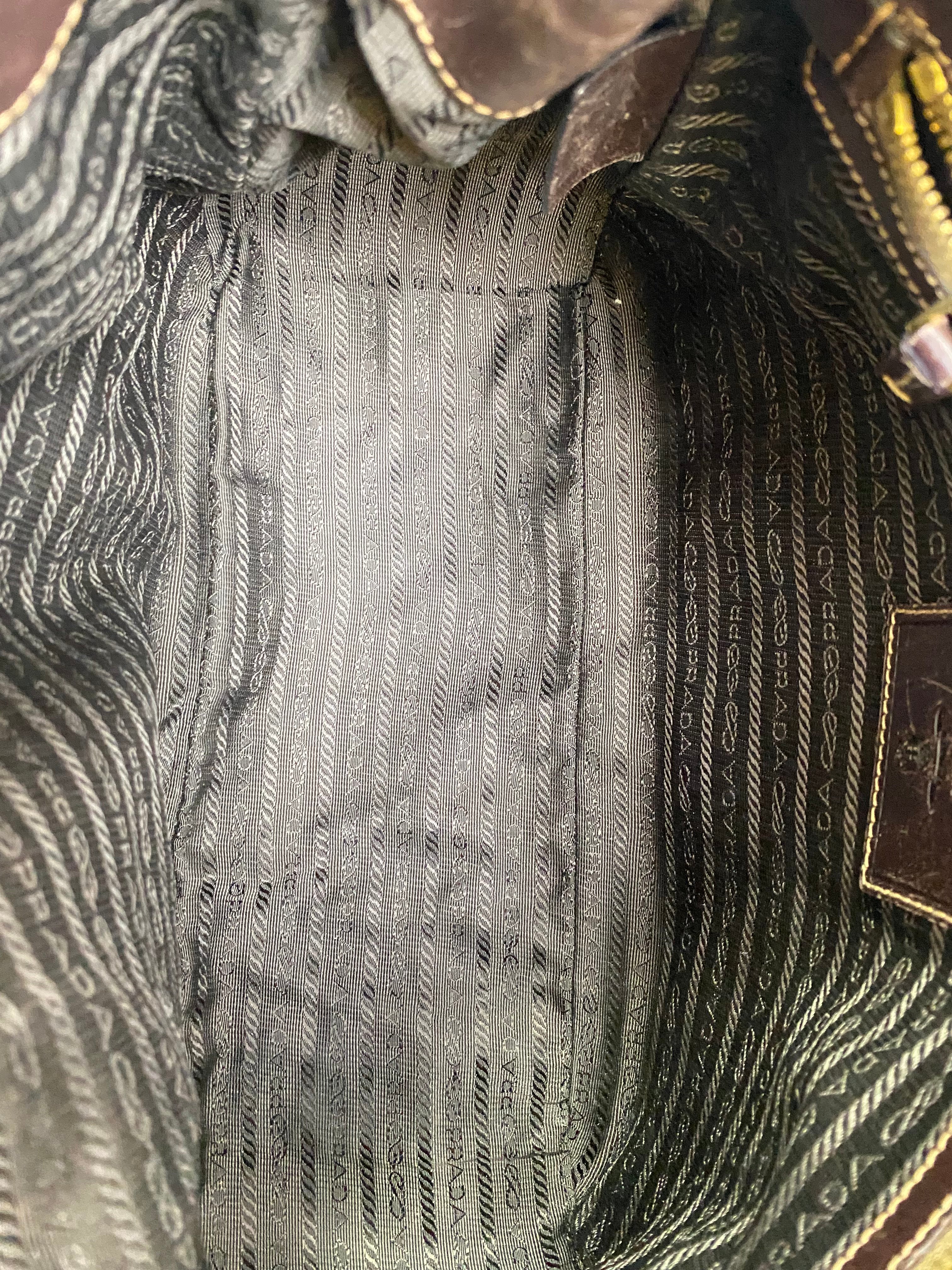 Prada Brown Bowling Bruciato Logo Shoulder Bag