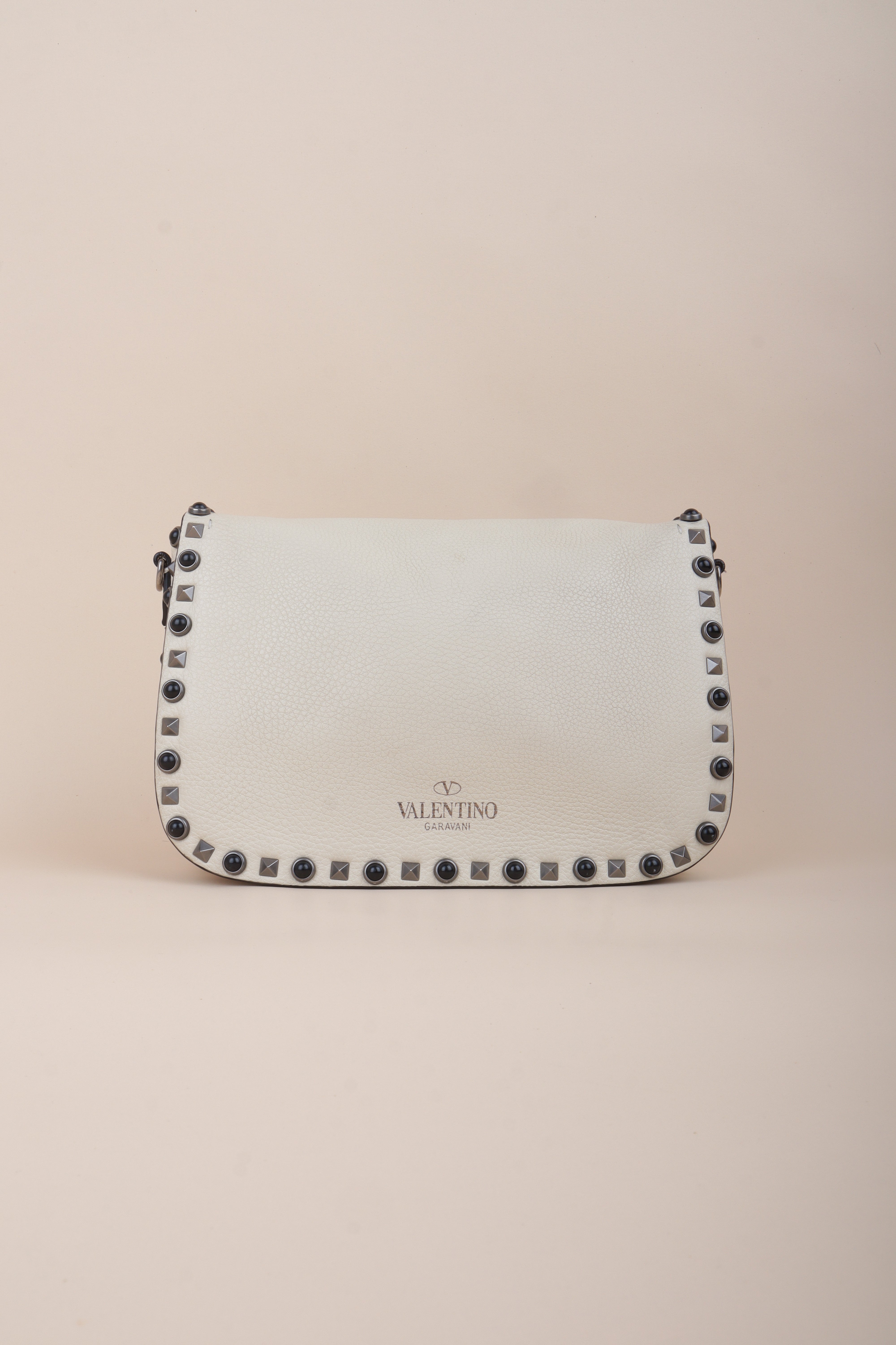 Valentino Ivory Cream Guitar Strap Rolling Rockstud Crossbody Bag
