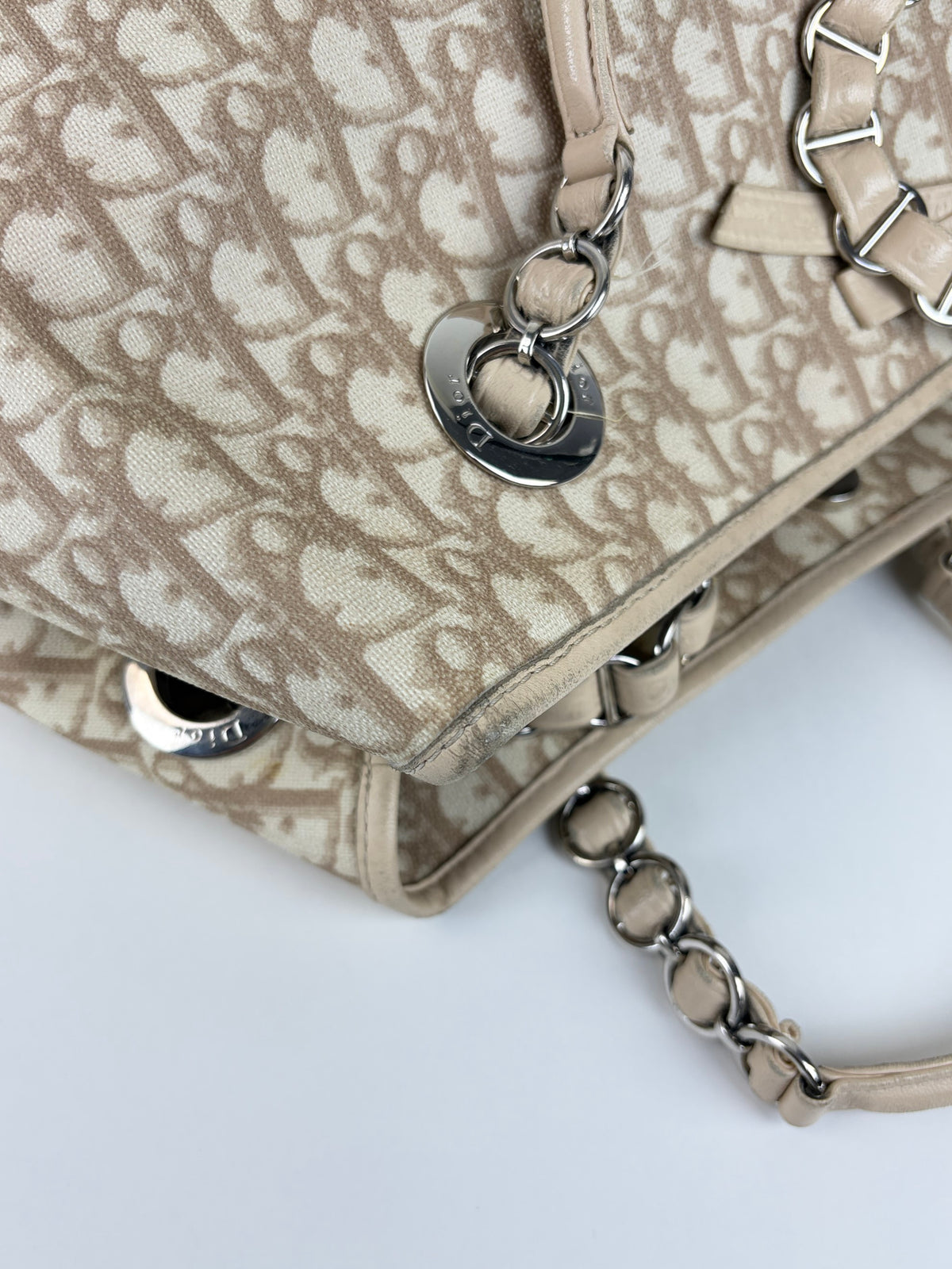 Dior beige monogram vintage trotter canvas romantic tote bag