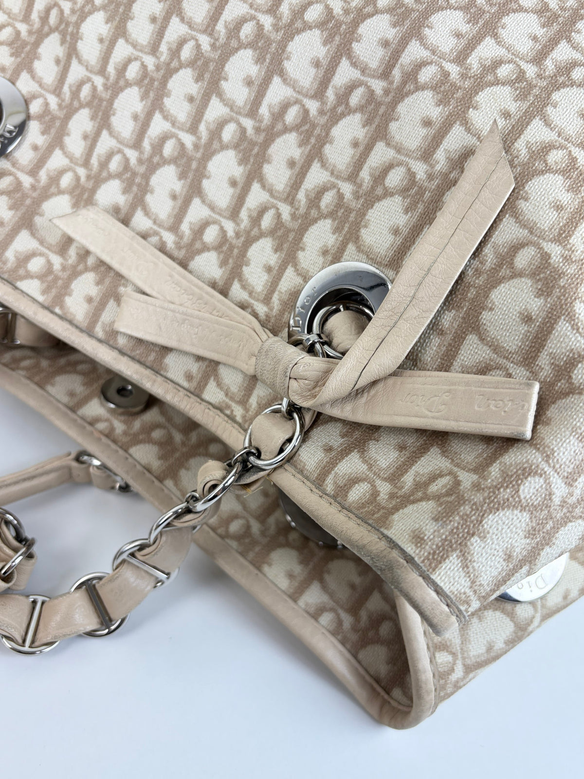 Dior beige monogram vintage trotter canvas romantic tote bag