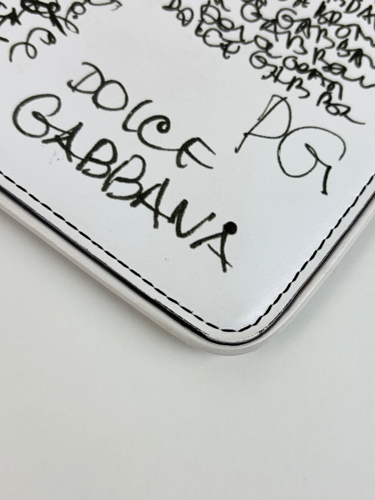 Dolce & Gabbana white calfskin limited graffiti printed flat clutch