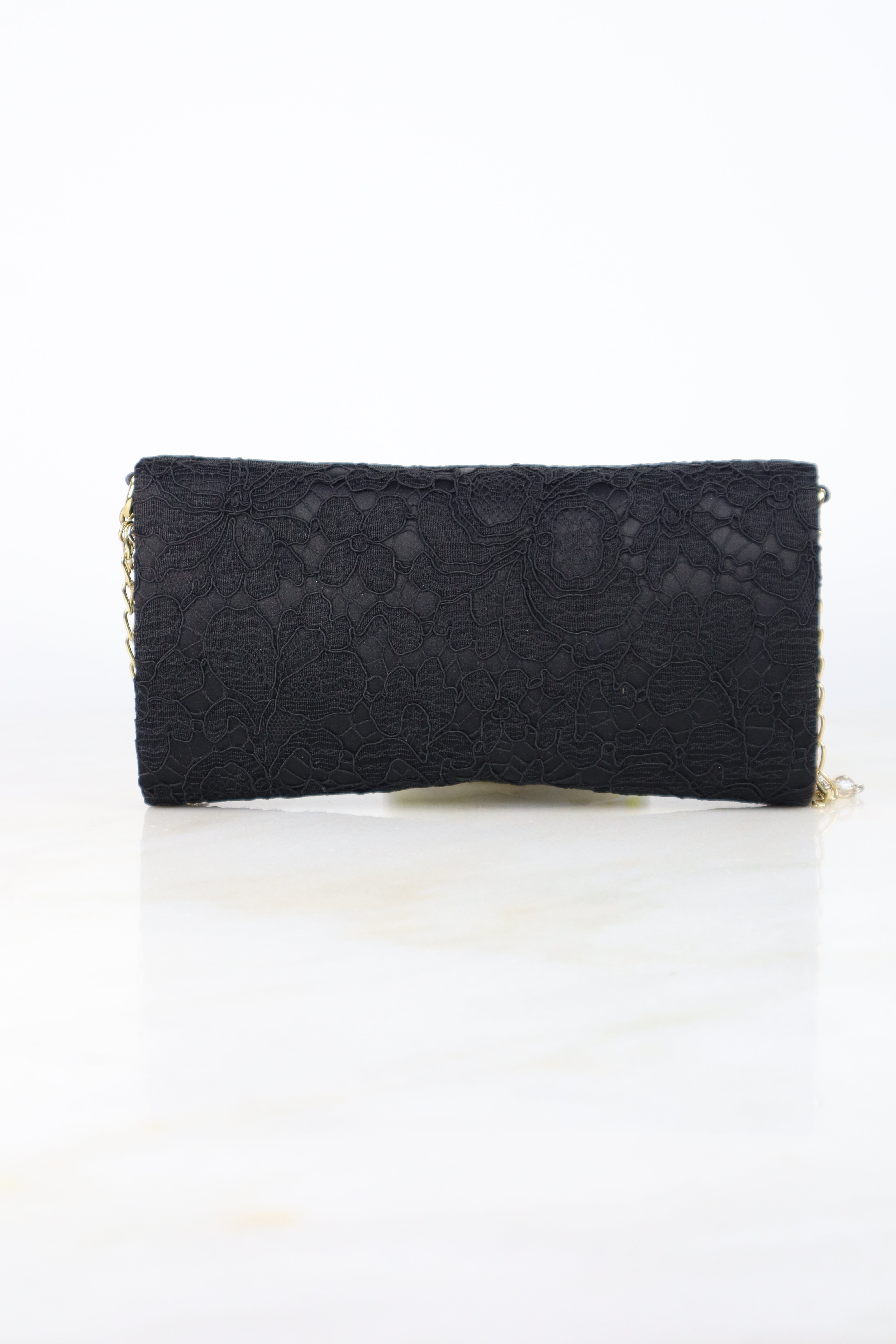 Dolce & Gabbana Black Lace Padlock Chain Clutch WOC