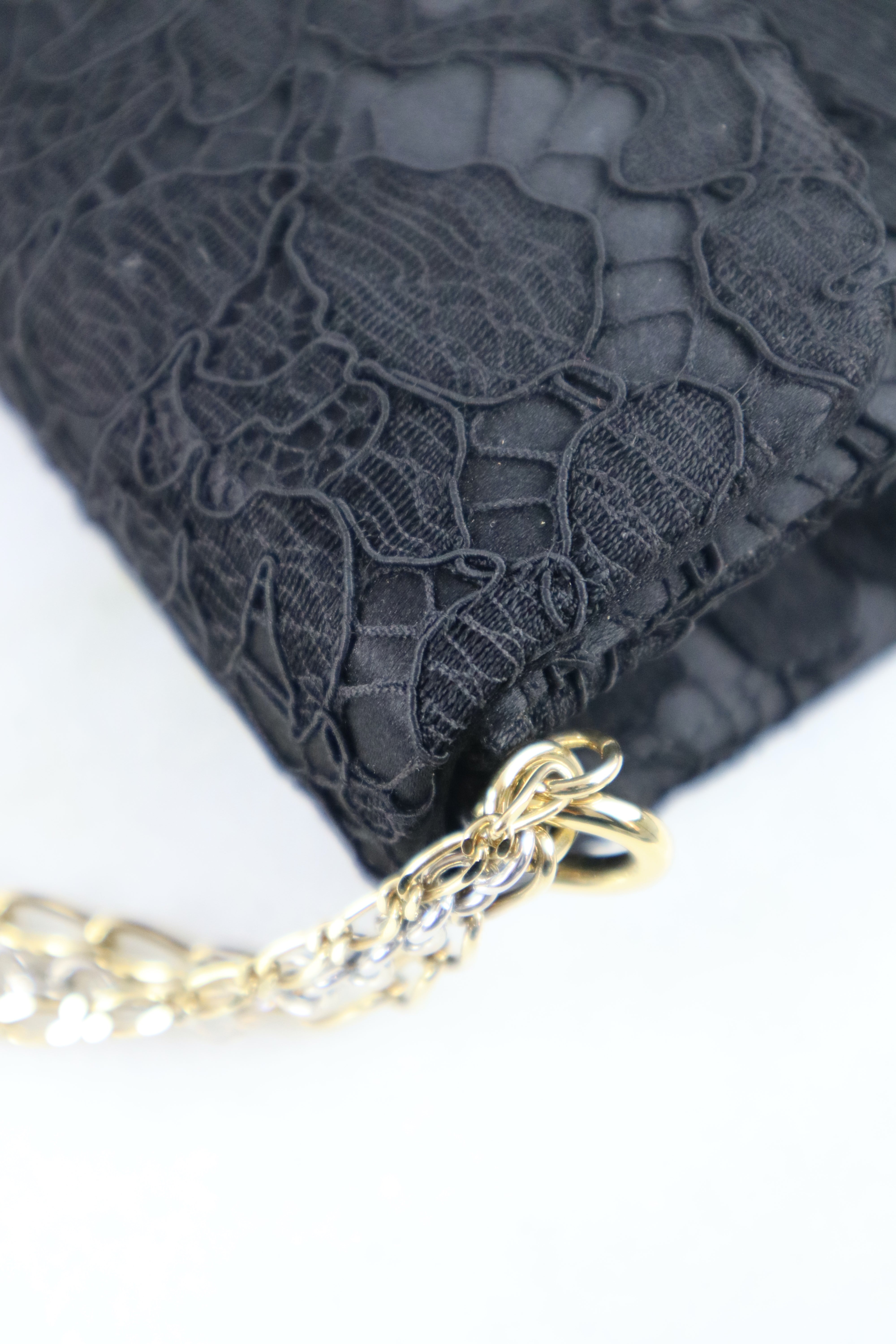 Dolce & Gabbana Black Lace Padlock Chain Clutch WOC