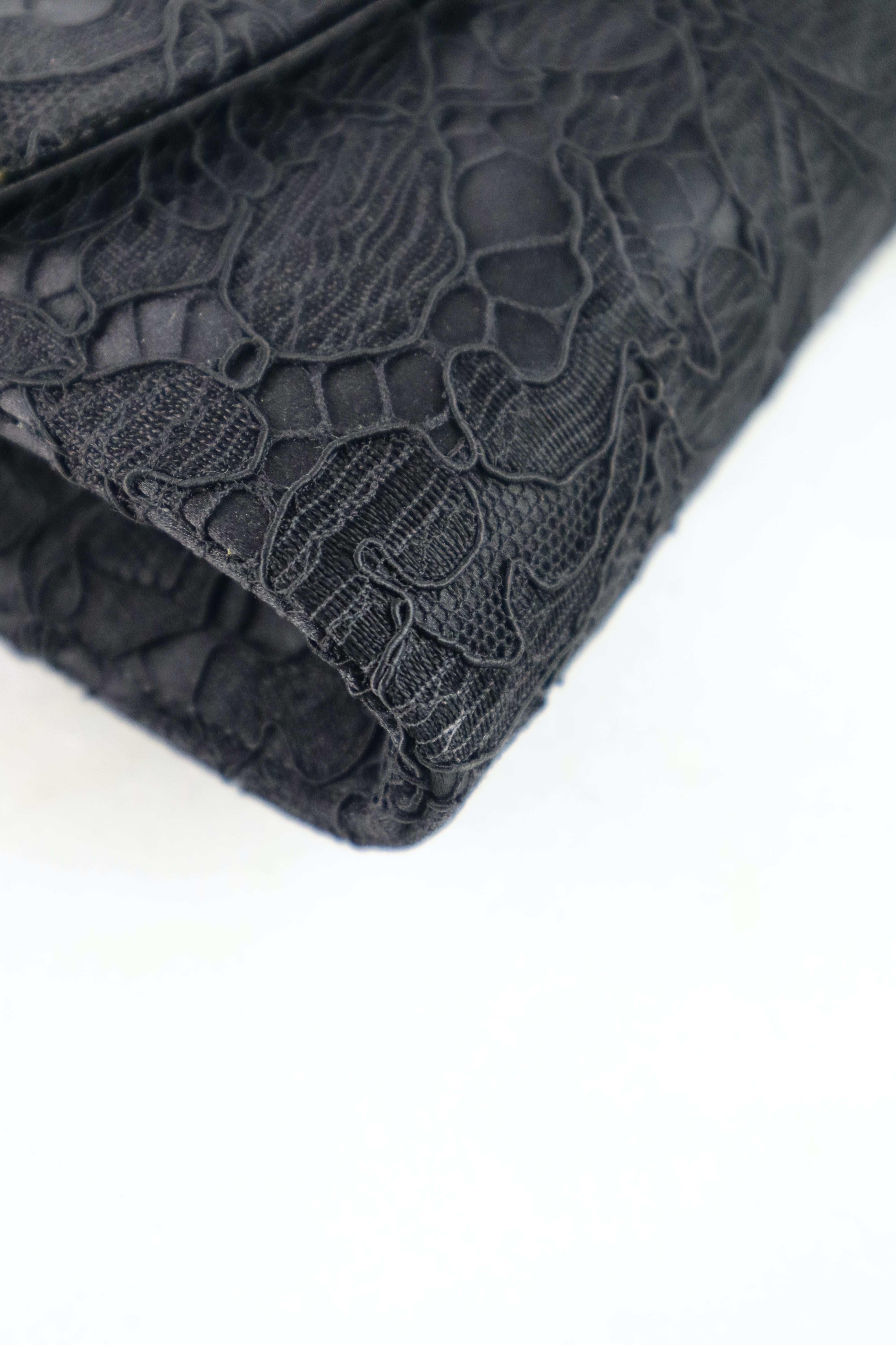 Dolce & Gabbana Black Lace Padlock Chain Clutch WOC