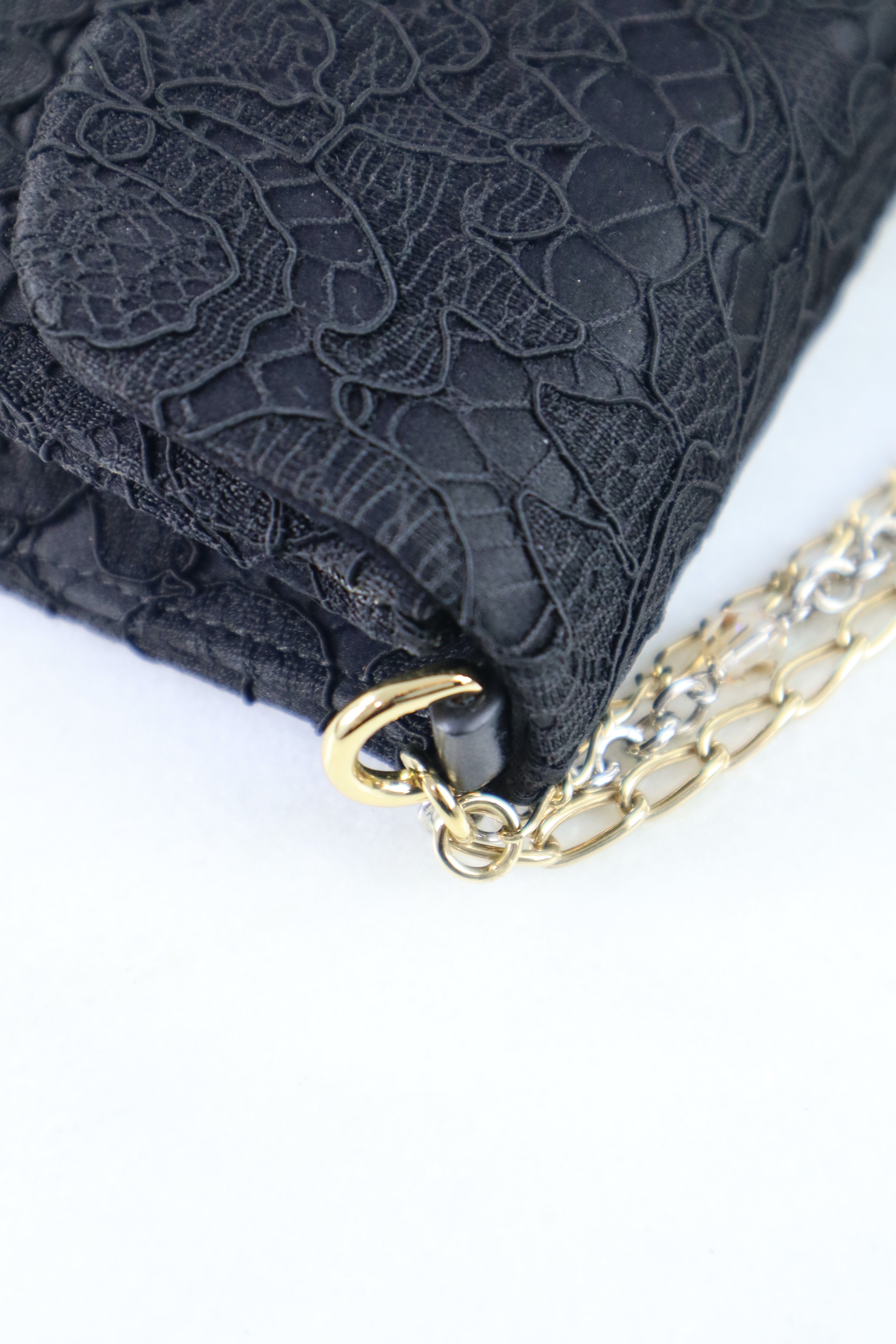 Dolce & Gabbana Black Lace Padlock Chain Clutch WOC
