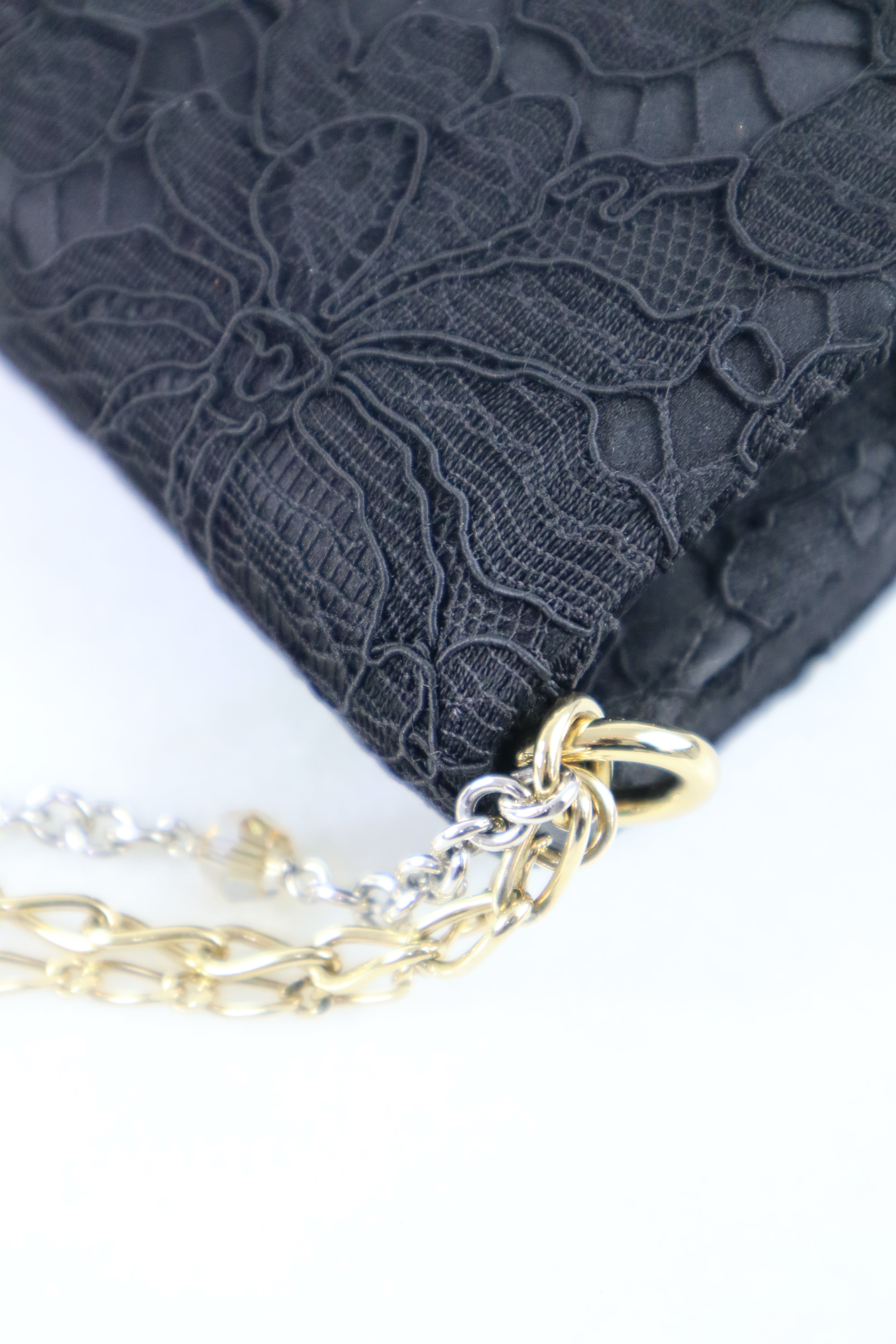 Dolce & Gabbana Black Lace Padlock Chain Clutch WOC