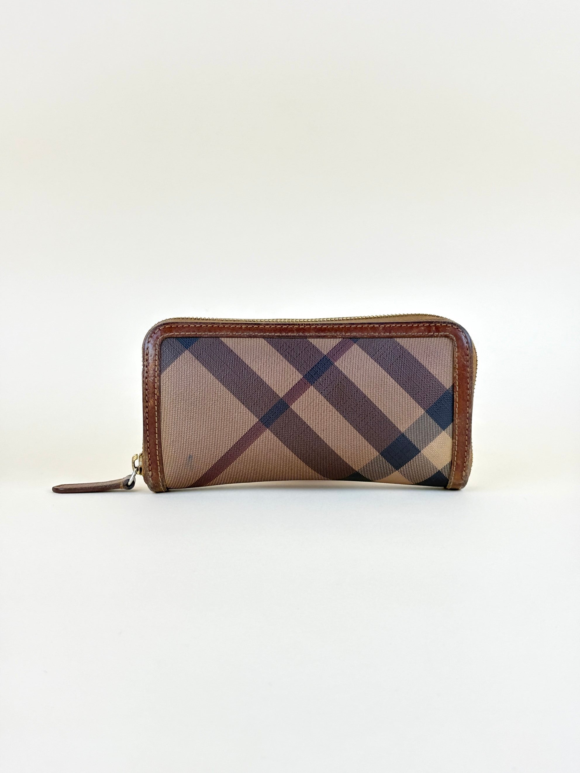 Burberry Brown Haymarket Check Ziggy Zip Wallet