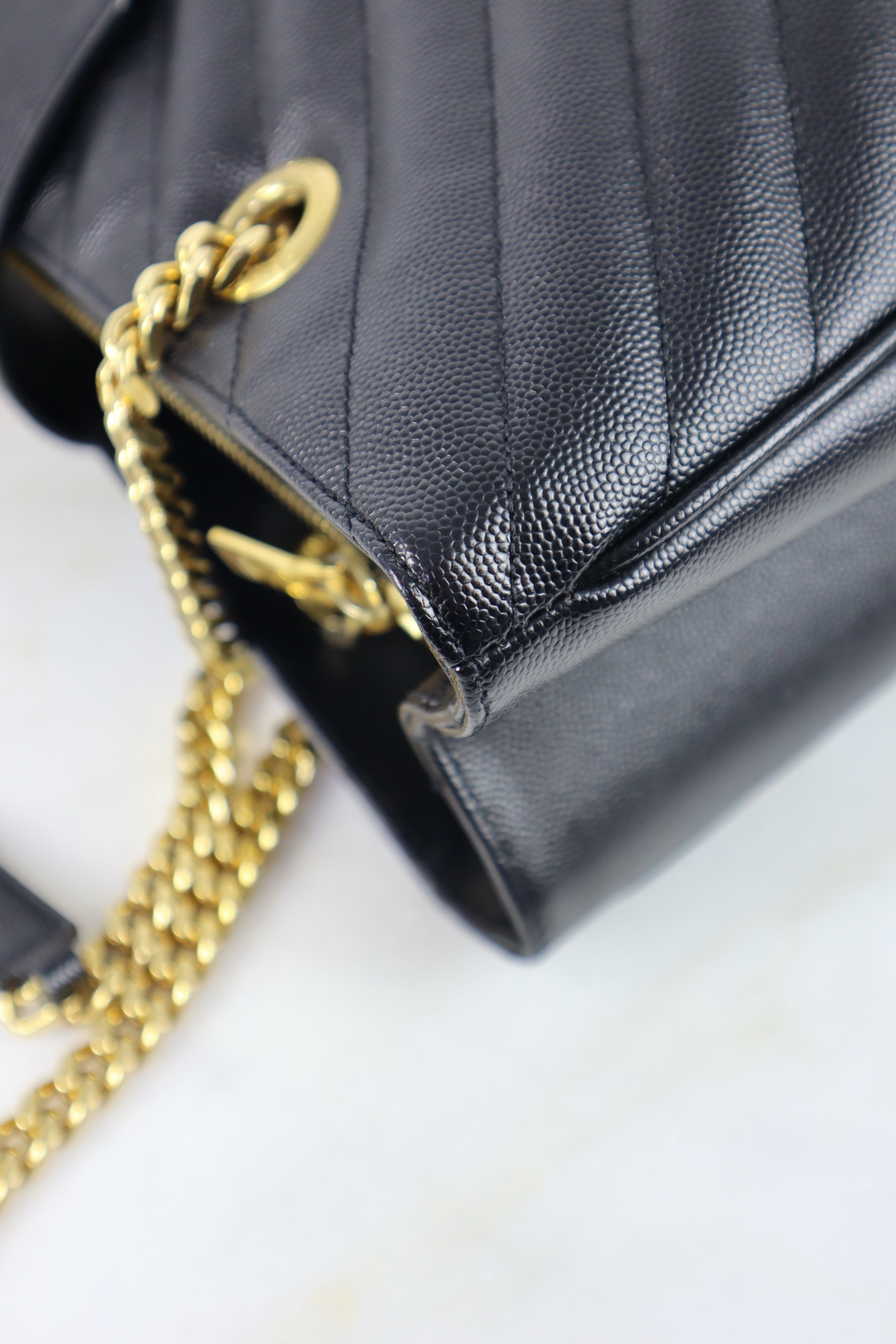 YSL Black Chevron Quilted Monogram Shopping Bag