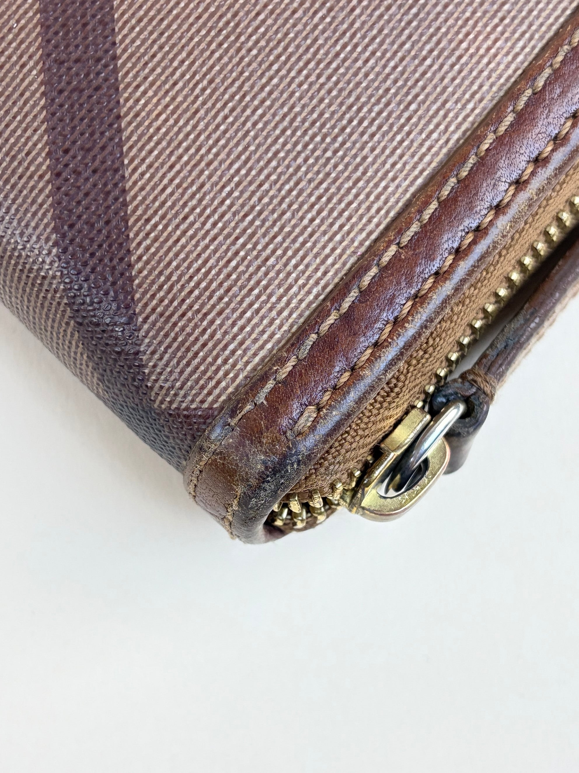 Burberry Brown Haymarket Check Ziggy Zip Wallet