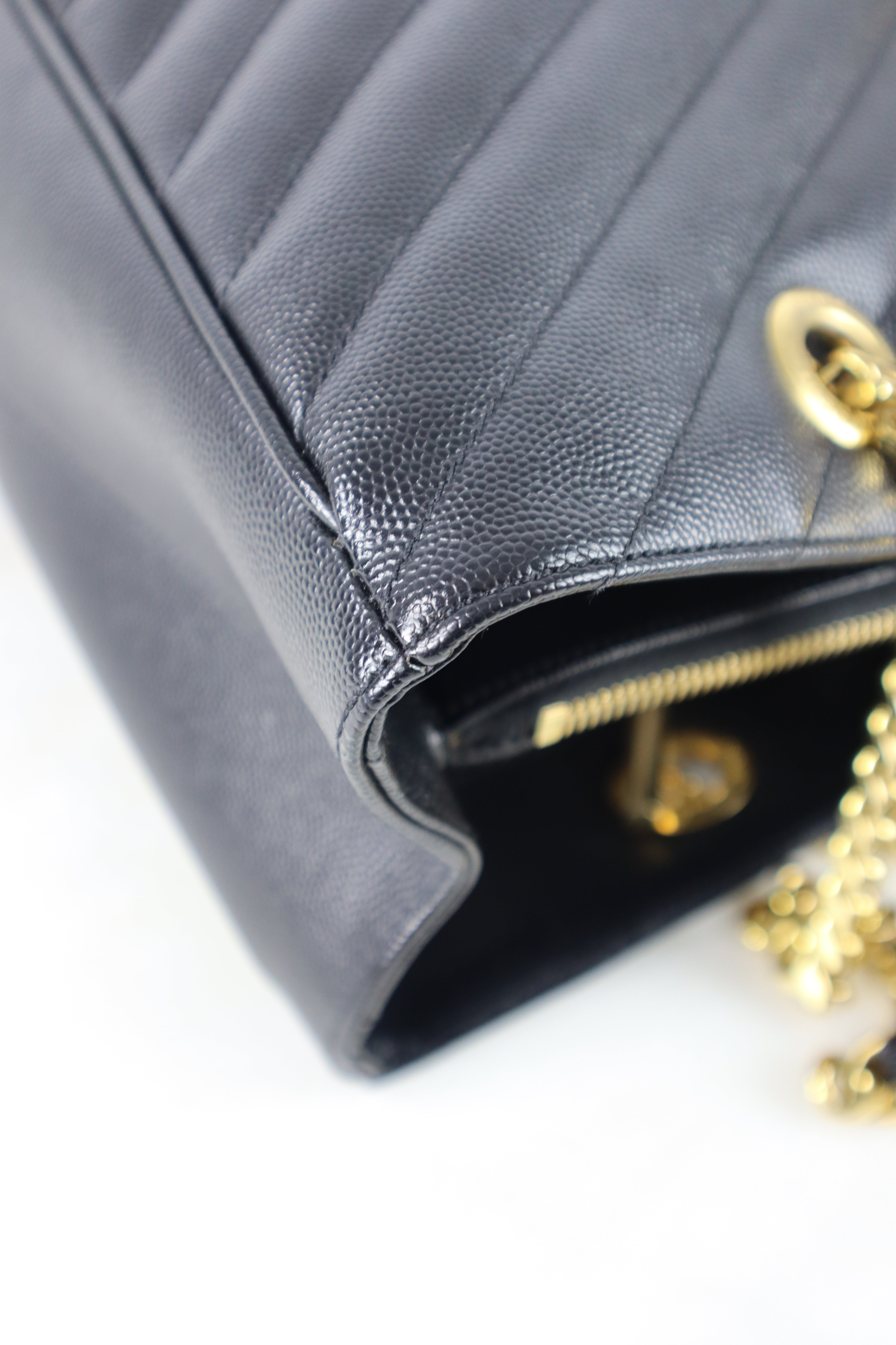 YSL Black Chevron Quilted Monogram Shopping Bag