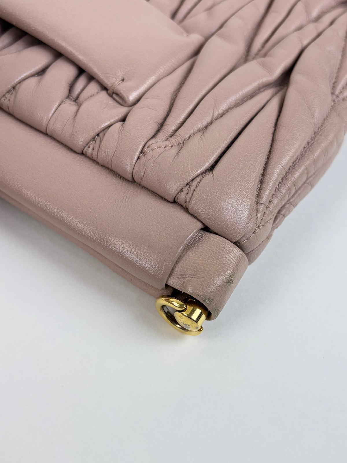 Miu Miu pink nude Matelasse NAPPA leather large Chain Clutch Bag