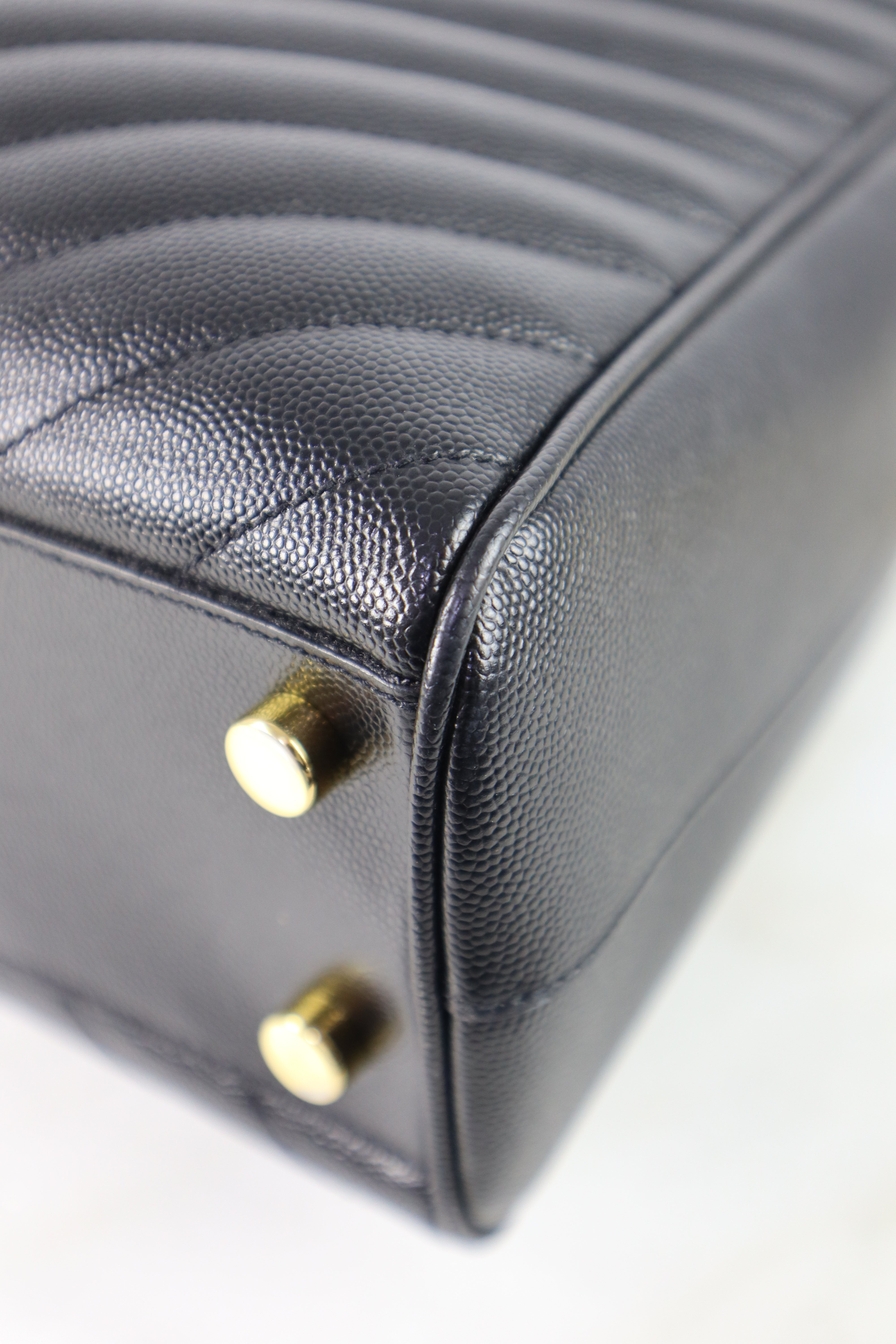 YSL Black Chevron Quilted Monogram Shopping Bag